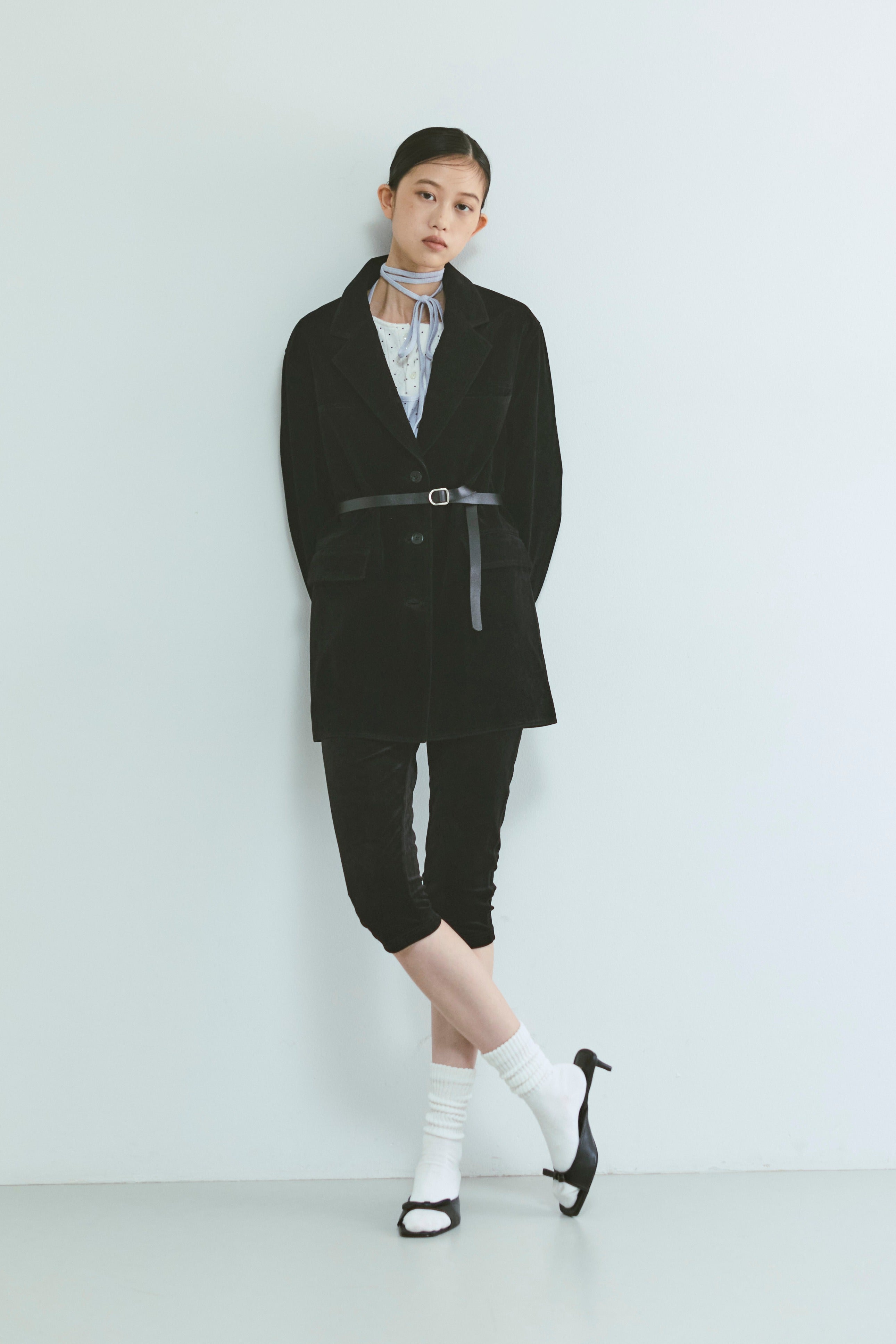 Velour Slim-Fit Biker Leggings ブラック size:1 model:175cm SENPING