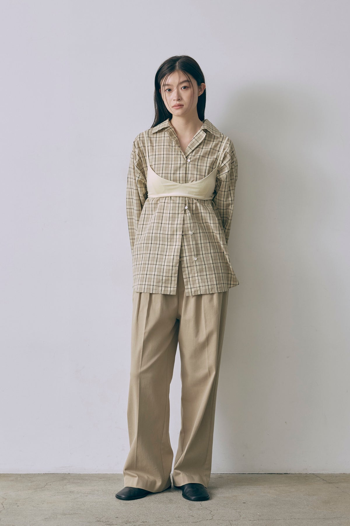 Satin Piping Checked Pajama Shirt