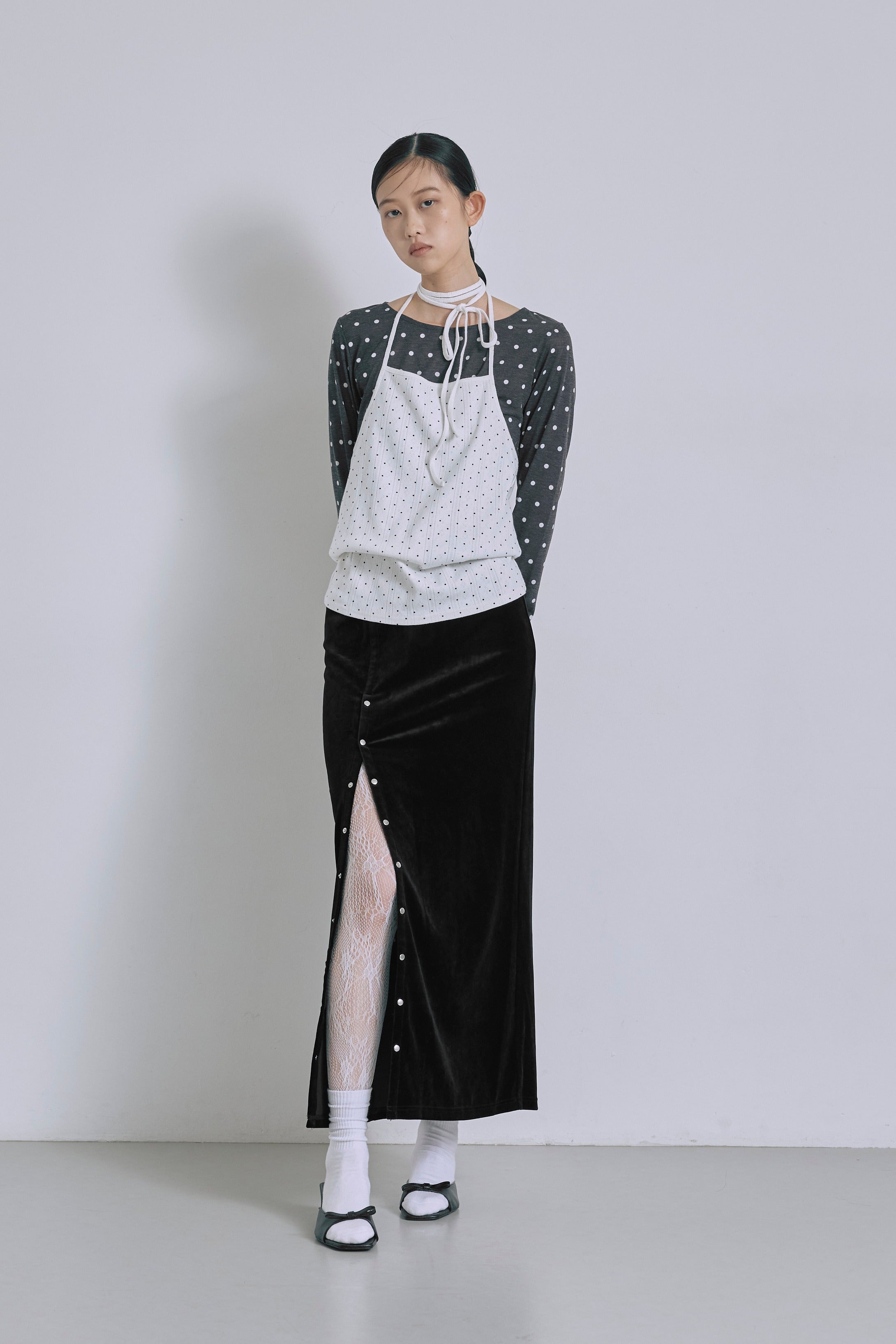 Velour Snap-Detail I-Line Skirt
