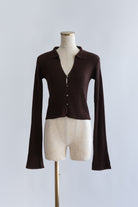 Fitted Rib Skipper Cardigan ダークブラウン