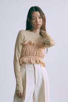 Boat Neck Ribbed Sheer Knit ベージュ