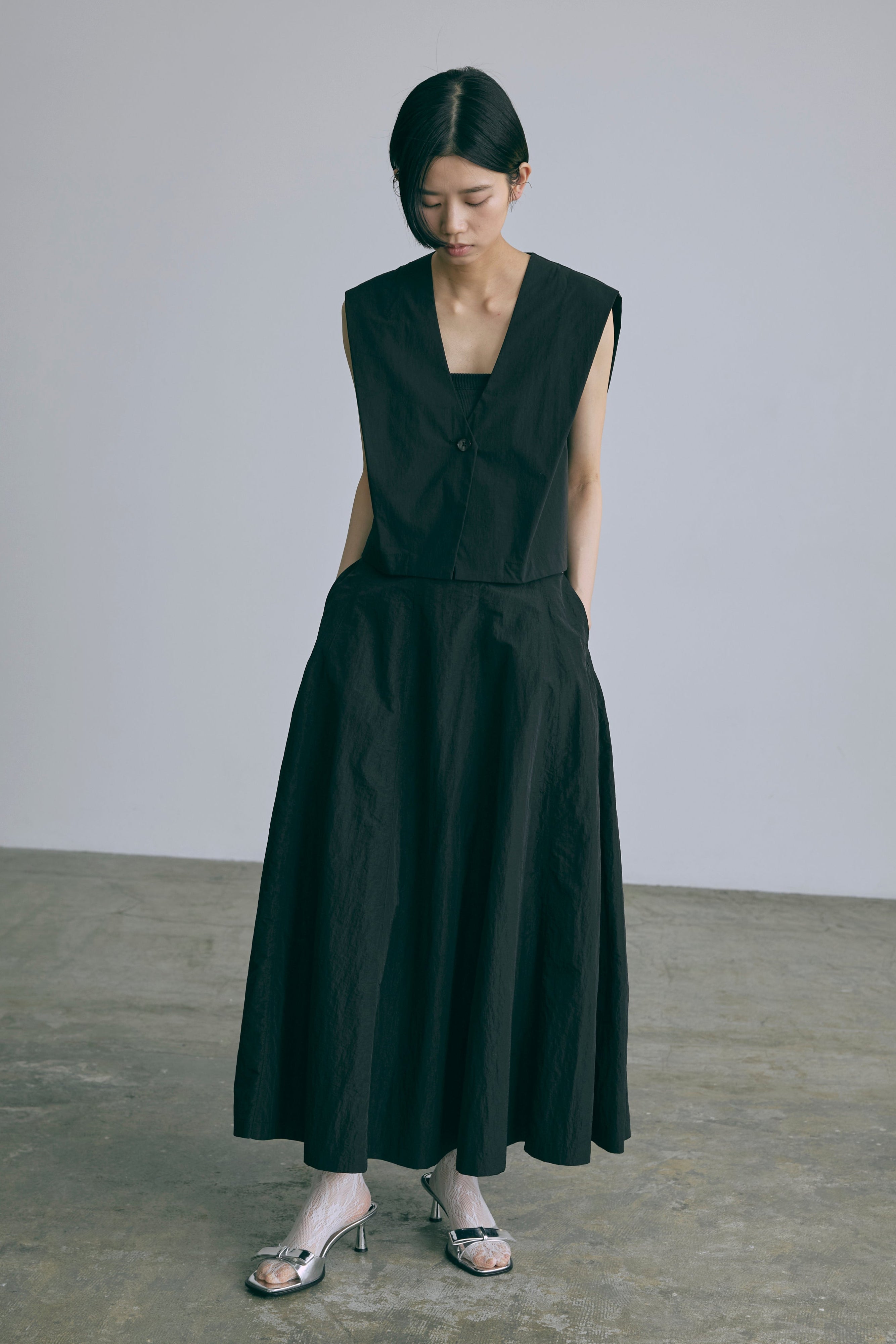 Nylon Taffeta Flared Skirt