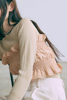 Boat Neck Ribbed Sheer Knit ベージュ