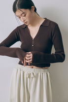 Fitted Rib Skipper Cardigan ダークブラウン size:F model:171cm YUUMIKO