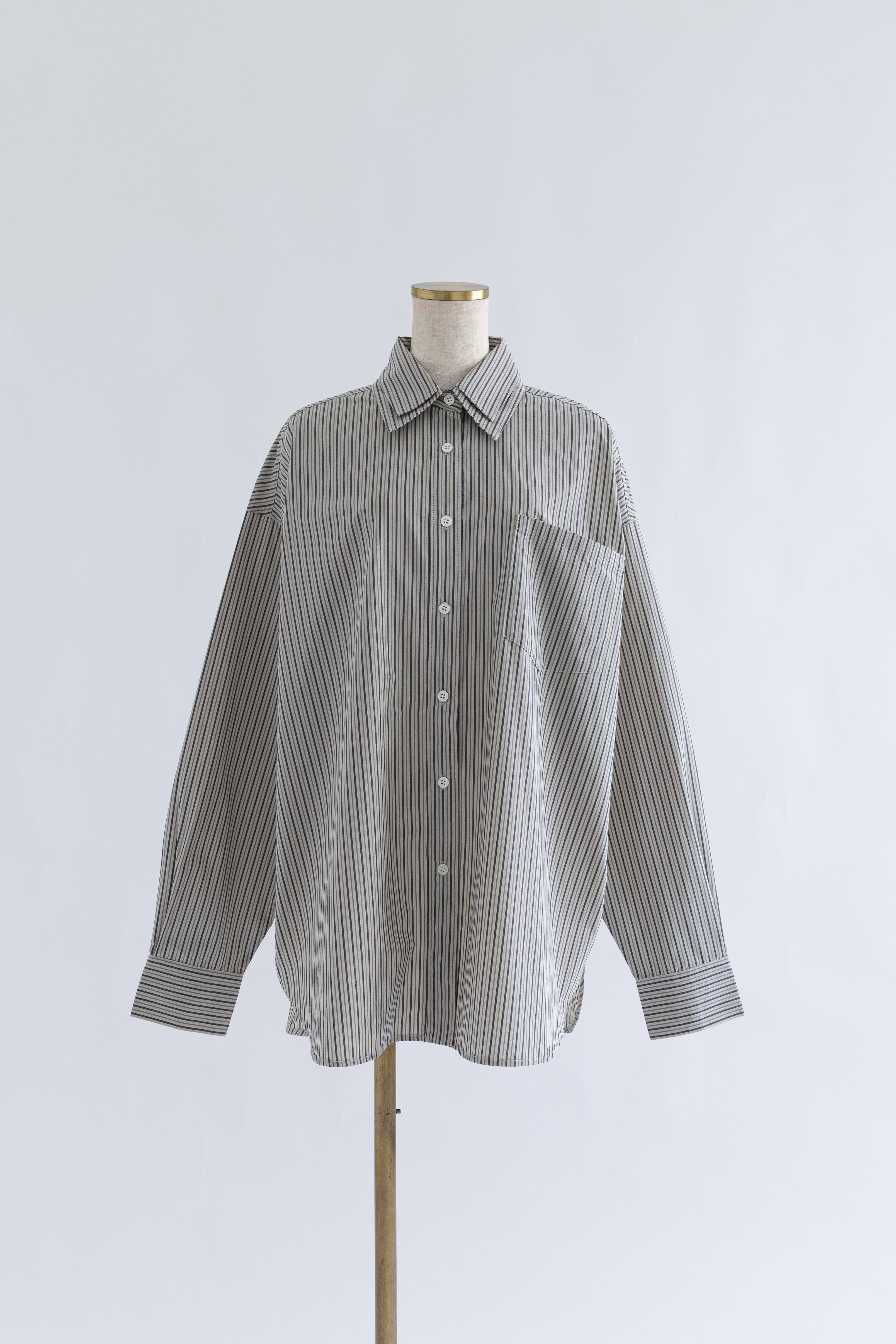 エンノイム　EN NEUME　シャツ　オーバーシャツ　ストライプ　ダブルカラー Vintage Stripe Double Collar Over Shirts – EN NEUME