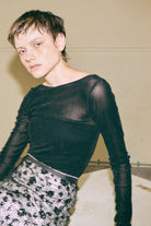 Flocked Tulle Back Open Top ブラック