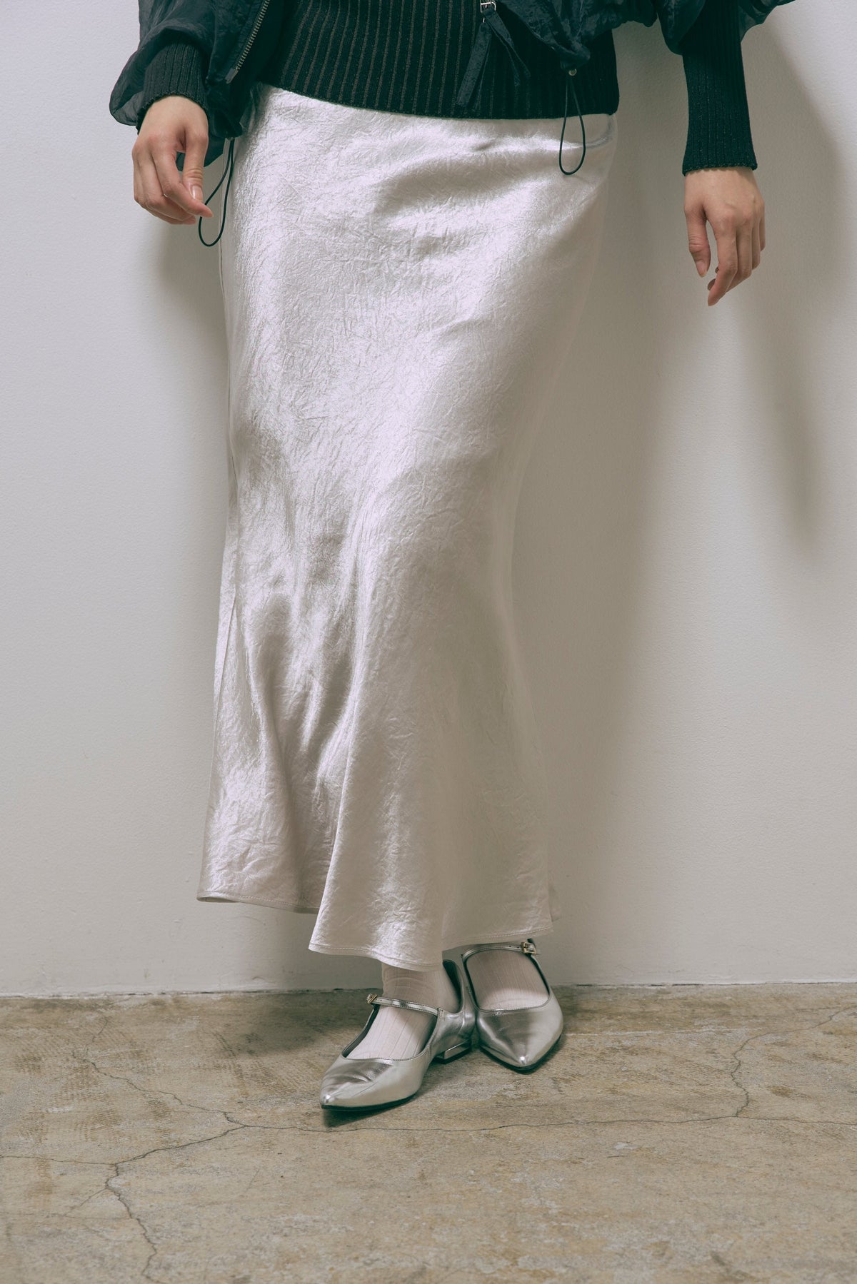 Acetate Satin Narrow Skirt グレージュ