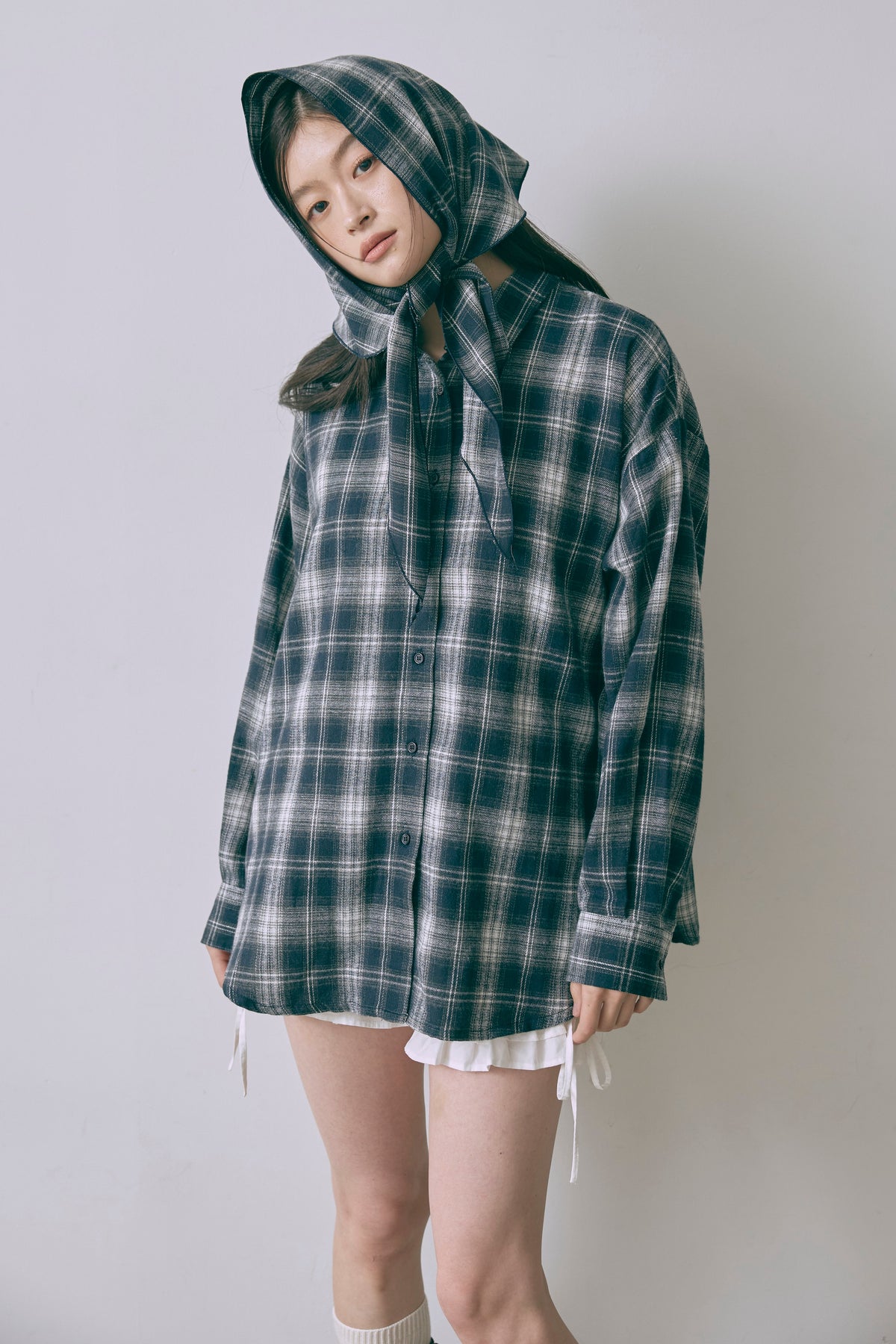 Layered Stole Flannel Shirt ネイビー