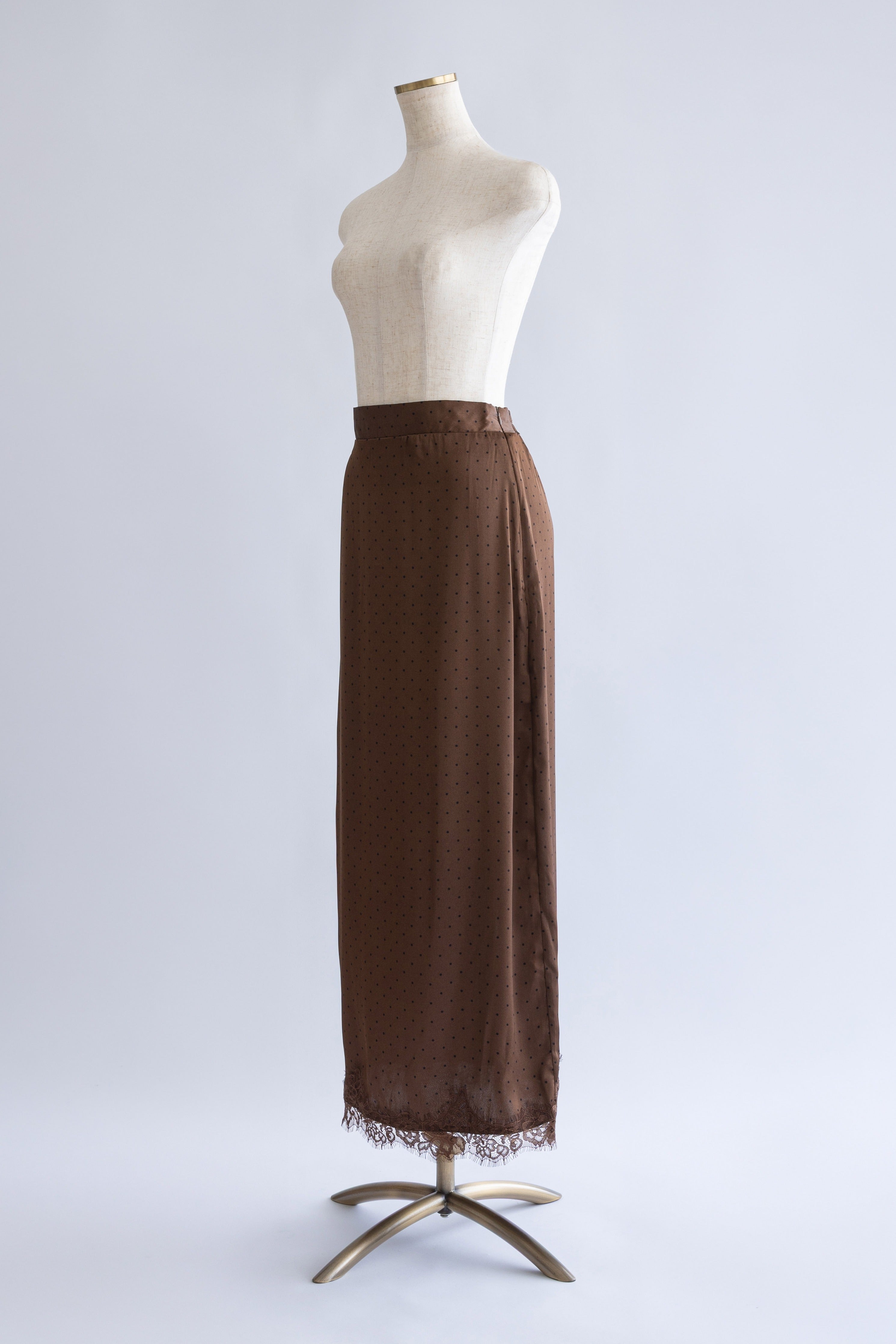 Polka Dot Satin Lace Trim Skirt