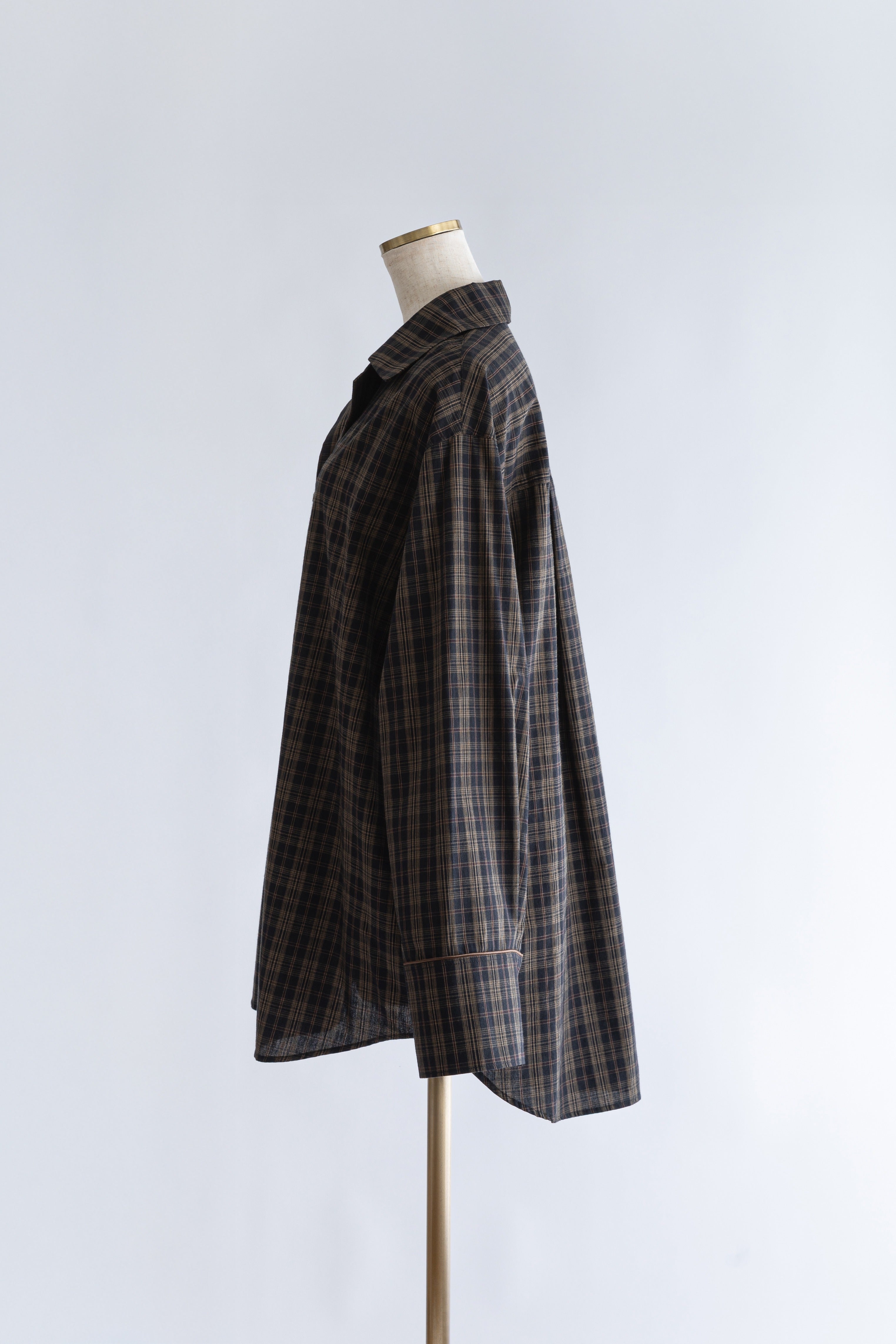 Satin Piping Checked Pajama Shirt