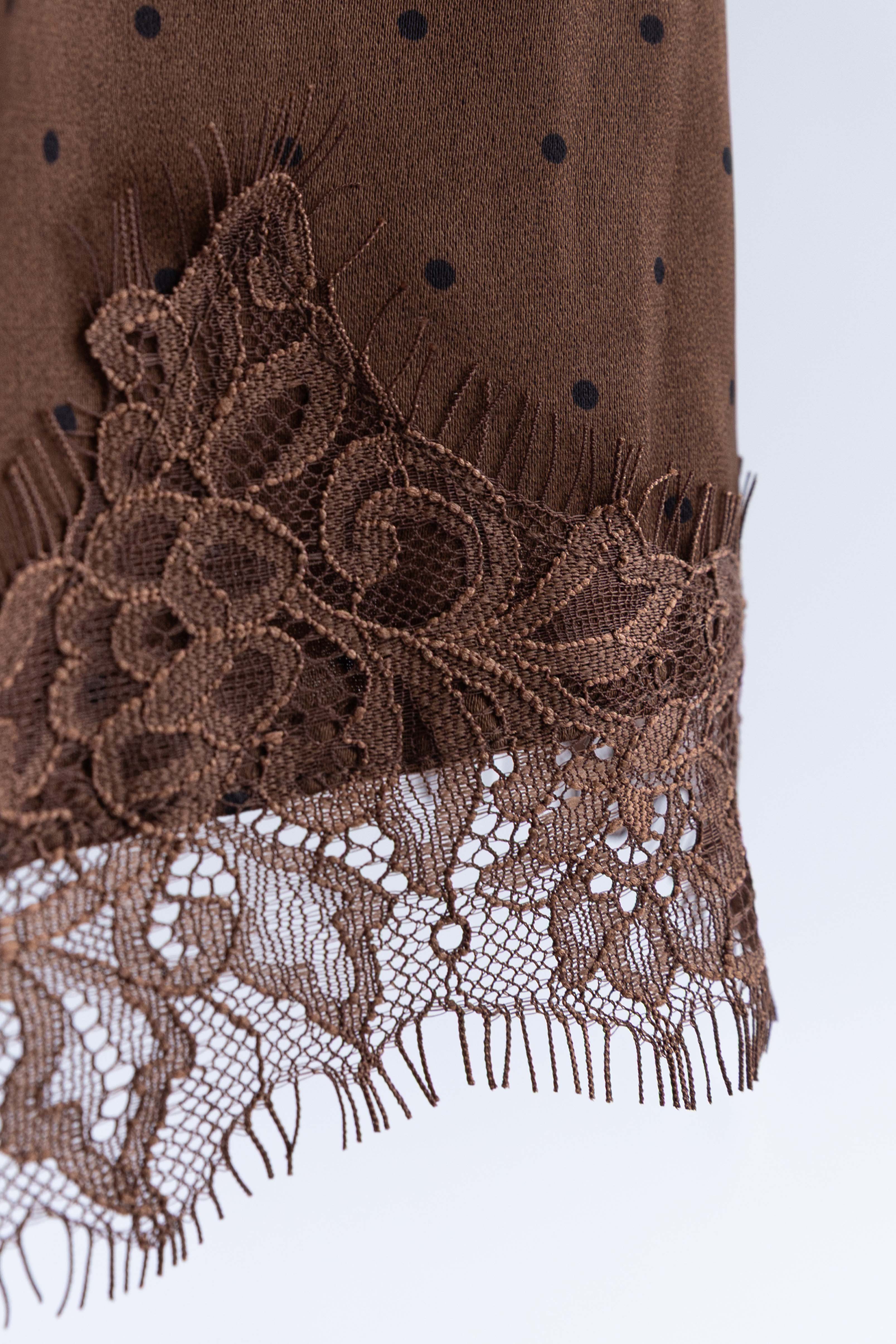 Polka Dot Satin Lace Trim Skirt