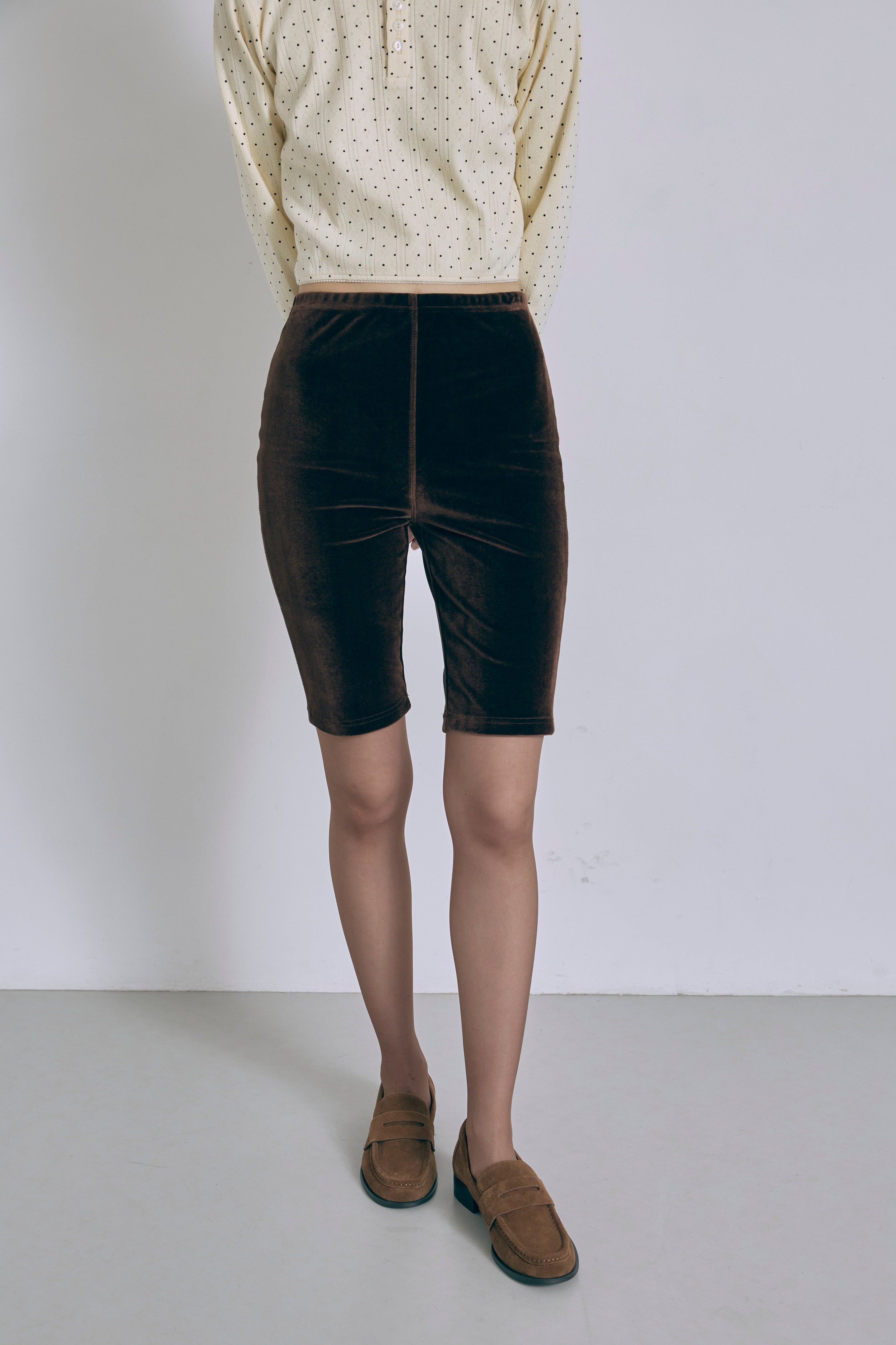 Velour Slim-Fit Biker Leggings