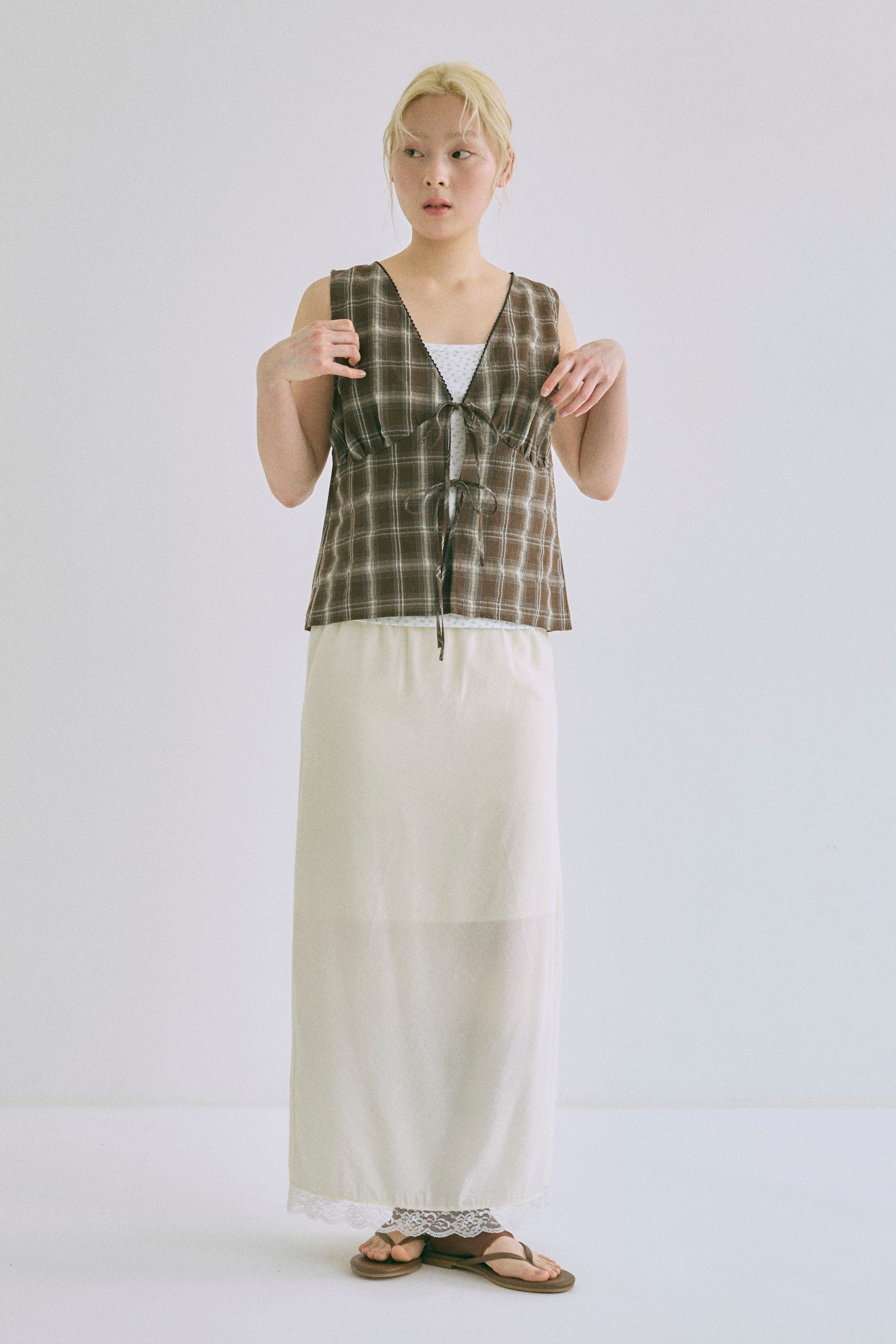 EN NEUME エンノイム　Smocked Check Blouse Set Up】Checked Ribbon Blouse – EN NEUME