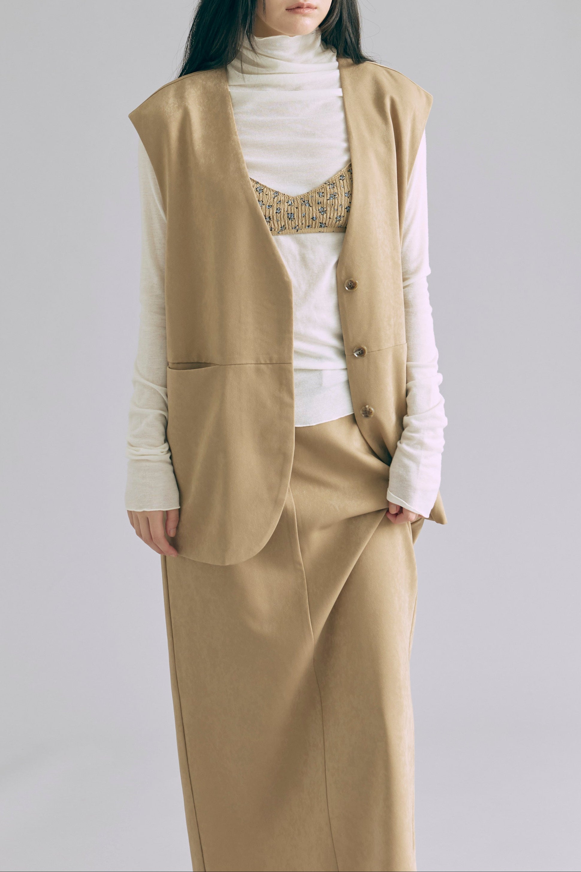 【Set Up】Faux Suede Straight Skirt