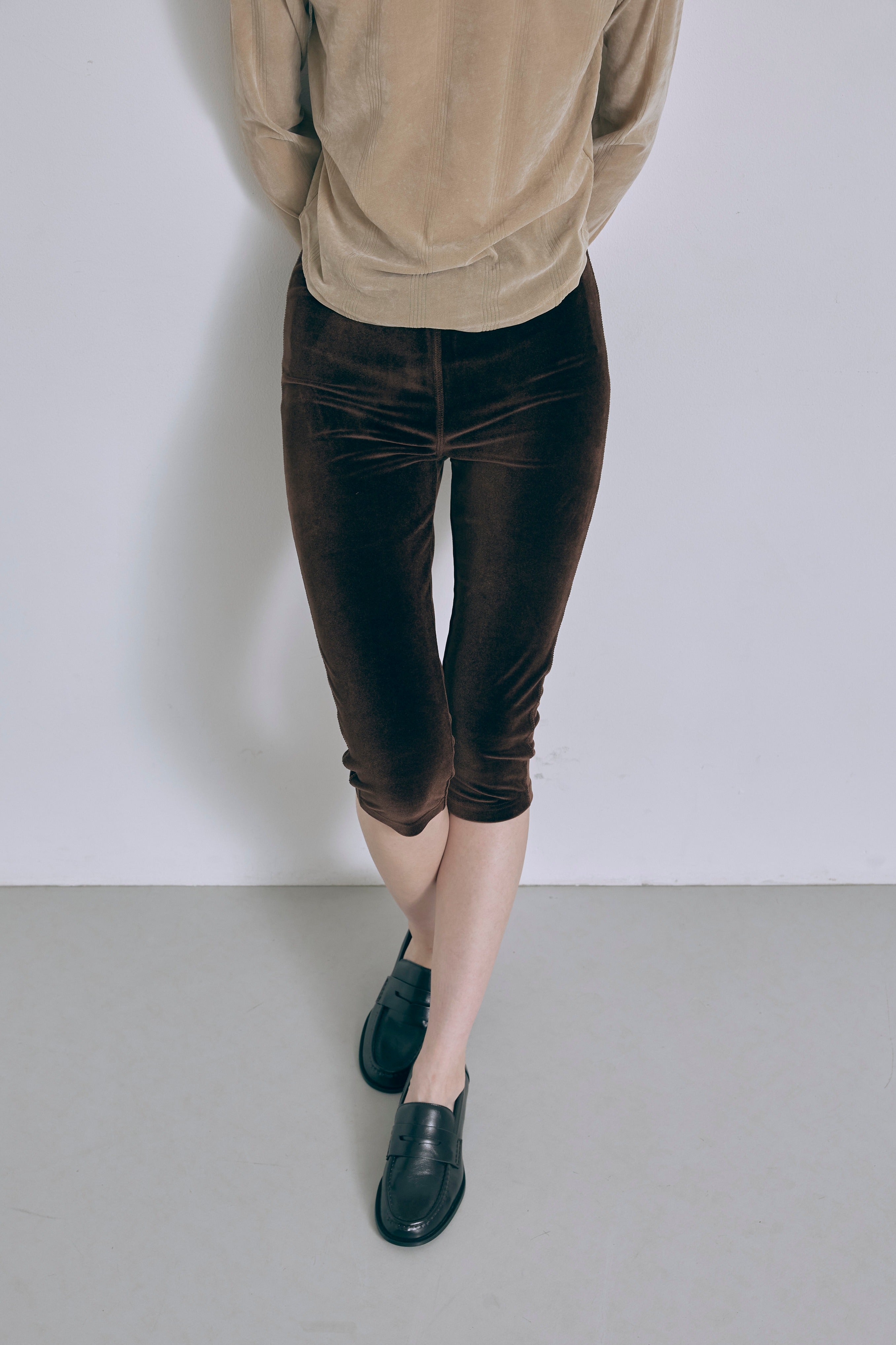 Velour Slim-Fit Biker Leggings ダークブラウン size:1 model:175cm SENPING