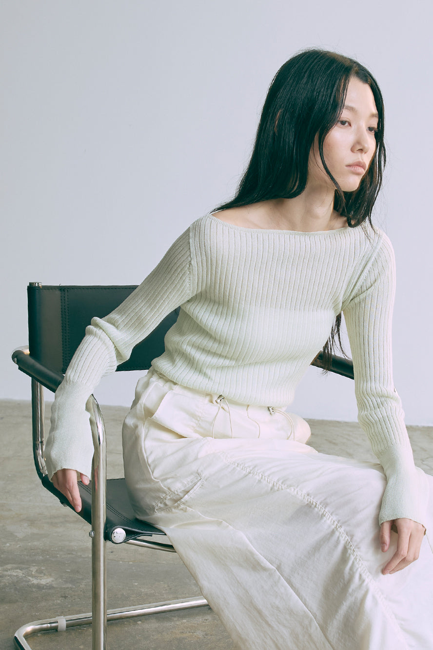 Boat Neck Ribbed Sheer Knit ミント model:174cm AMIRU