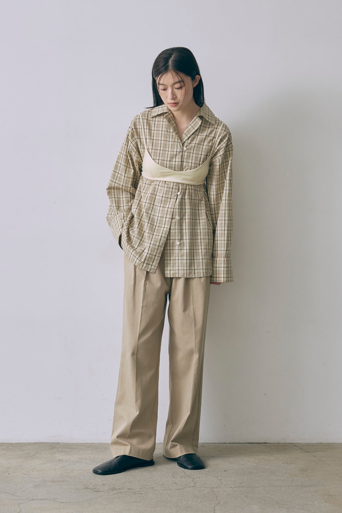 Satin Piping Checked Pajama Shirt