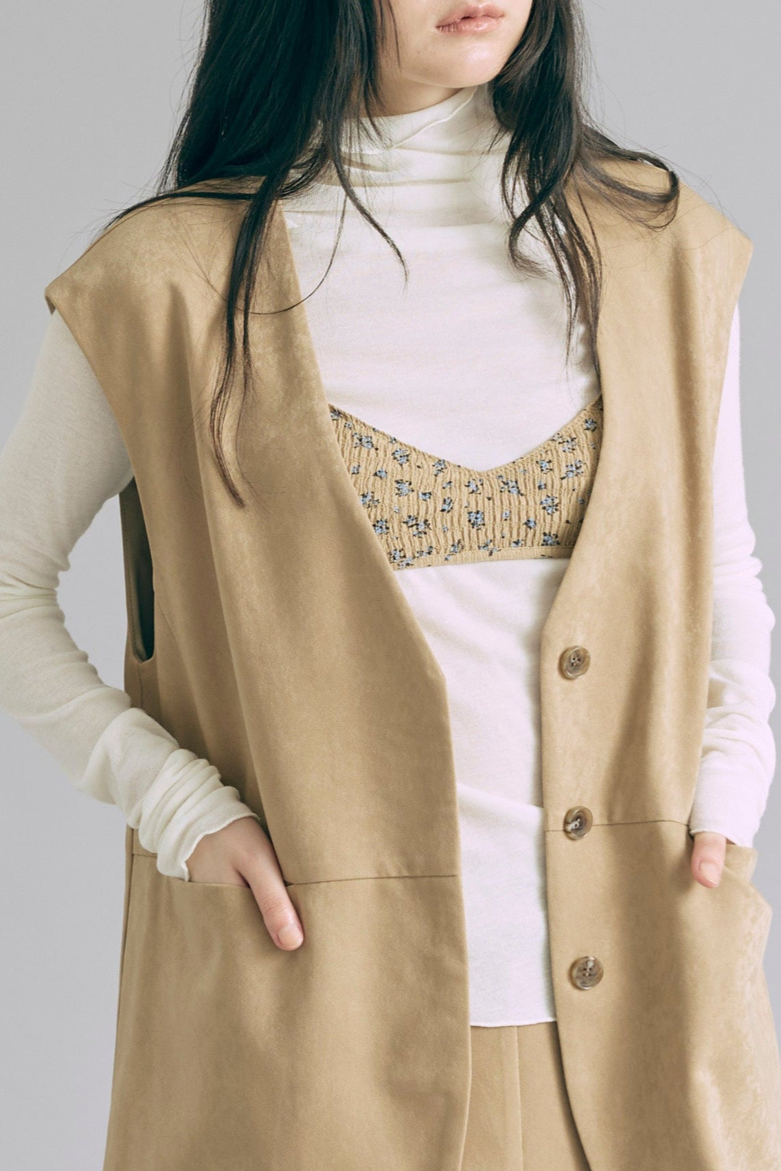 【Set Up】Faux Suede Gilet