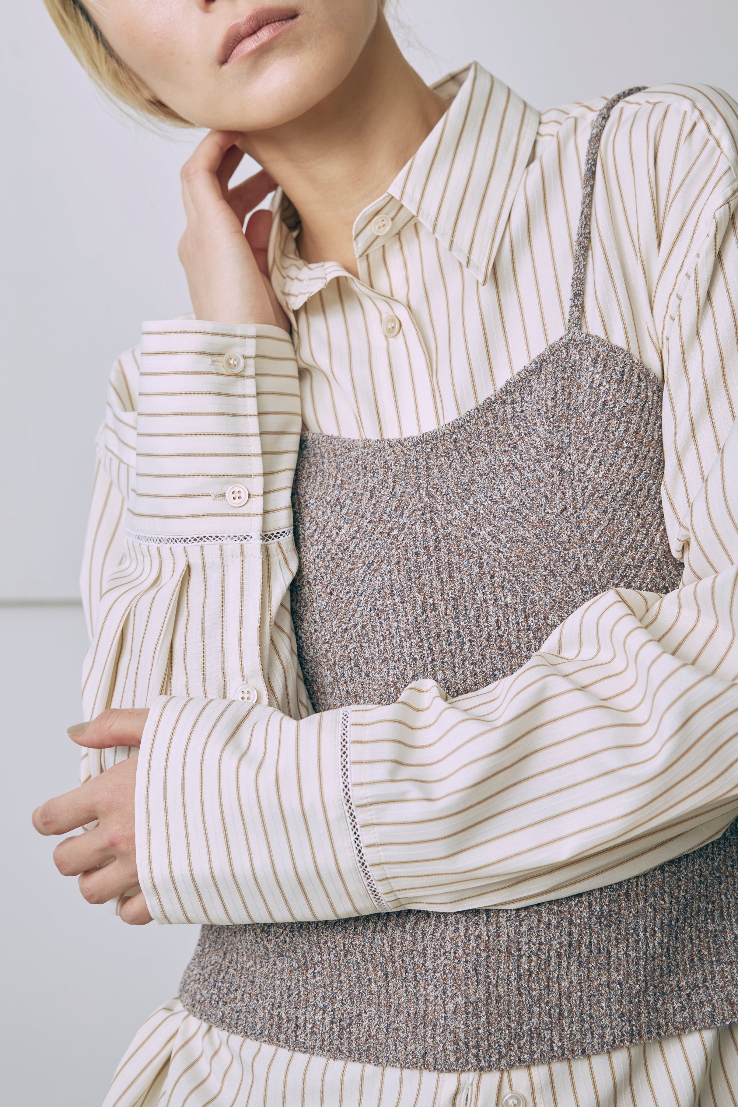 【Set Up】Melange Knit Bustier ブラウン model:171cm HARA