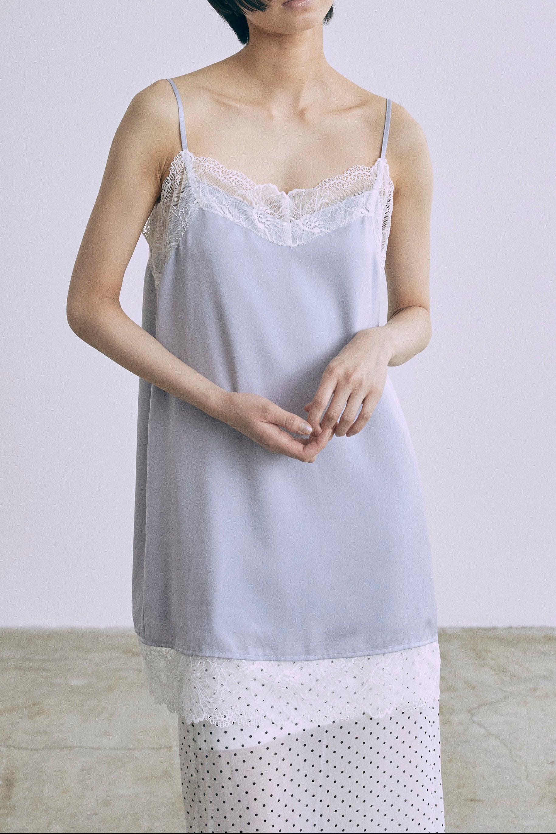 FETICO LACE KNIT SLIP DRESS（レースキャミソール） FETICO(フェティコ)のLACE KNIT MINI DRESS(ドレス)の通販｜PALETTE