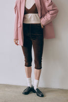 Velour Slim-Fit Biker Leggings ダークブラウン size:1 model:171cm YUUMIKO