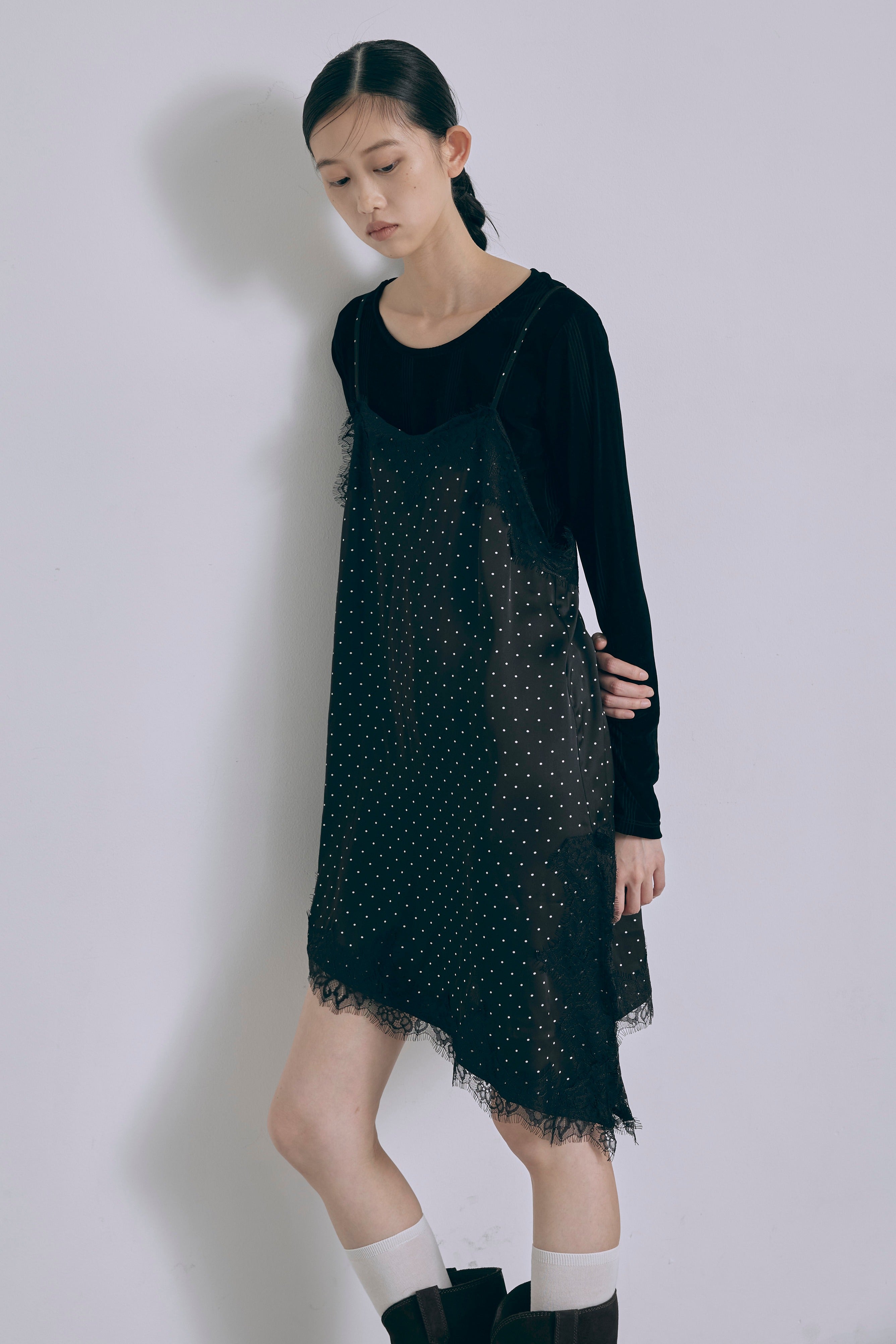 Polka Dot Satin Lace Cami Dress