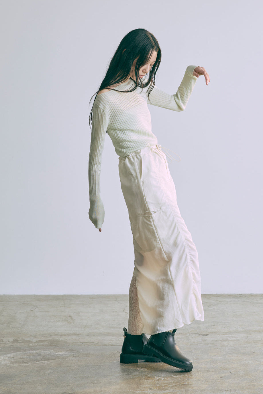 Boat Neck Ribbed Sheer Knit ミント