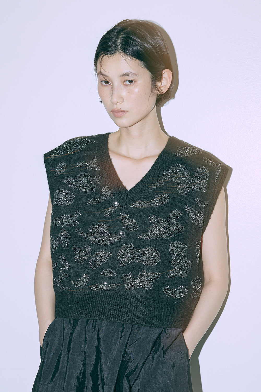 Sequin Jacquard Knit Vest