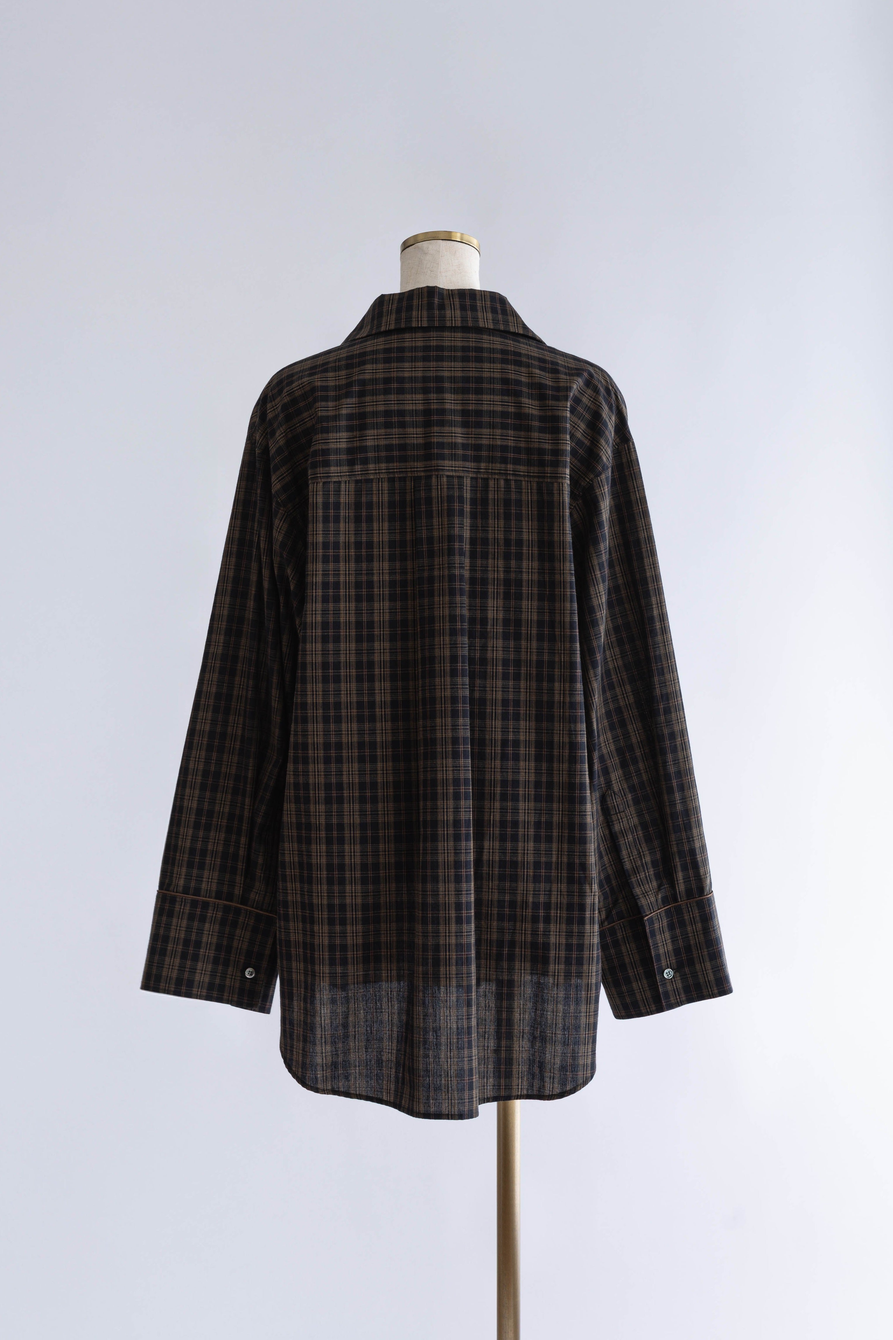 Satin Piping Checked Pajama Shirt