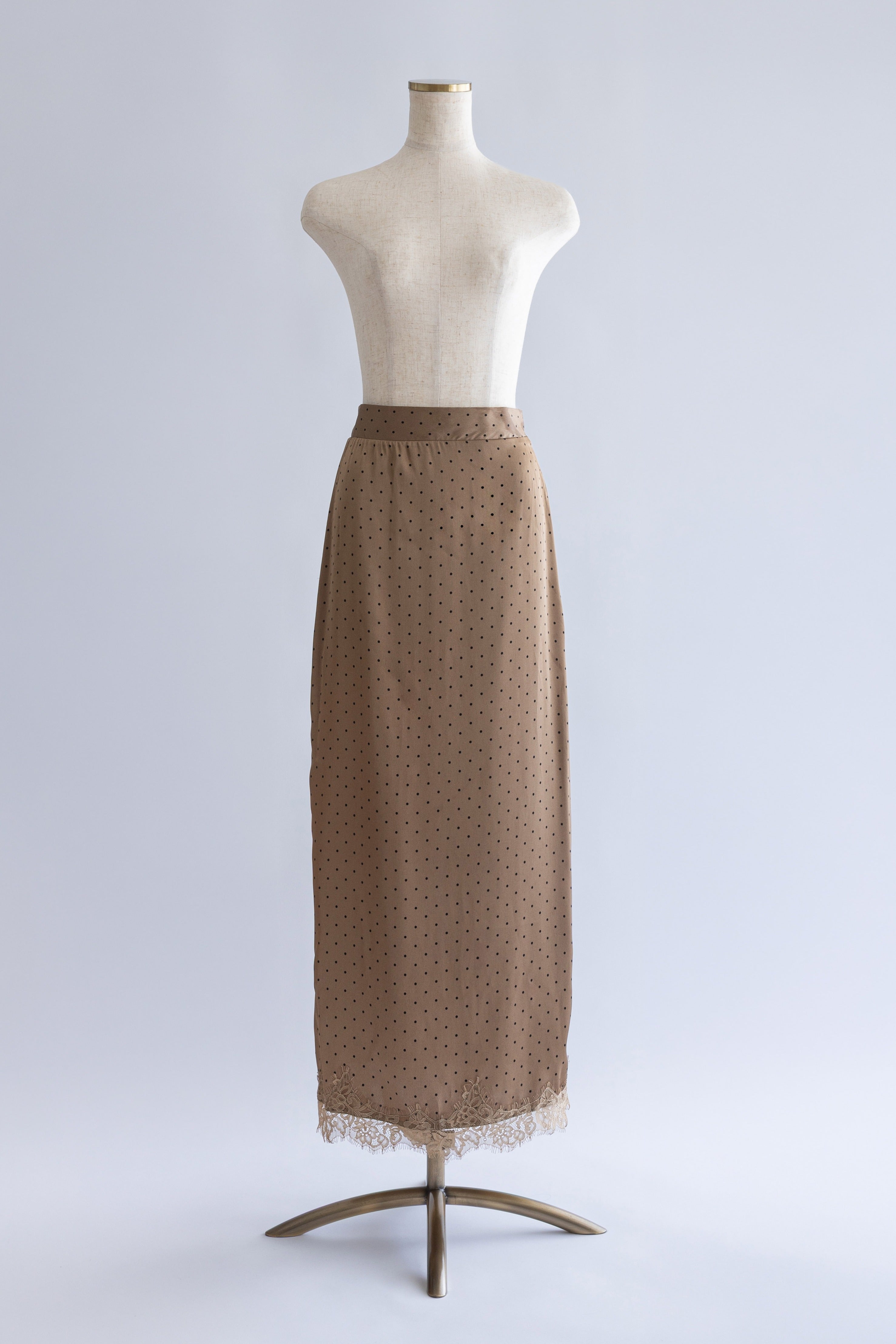 Polka Dot Satin Lace Trim Skirt ベージュ