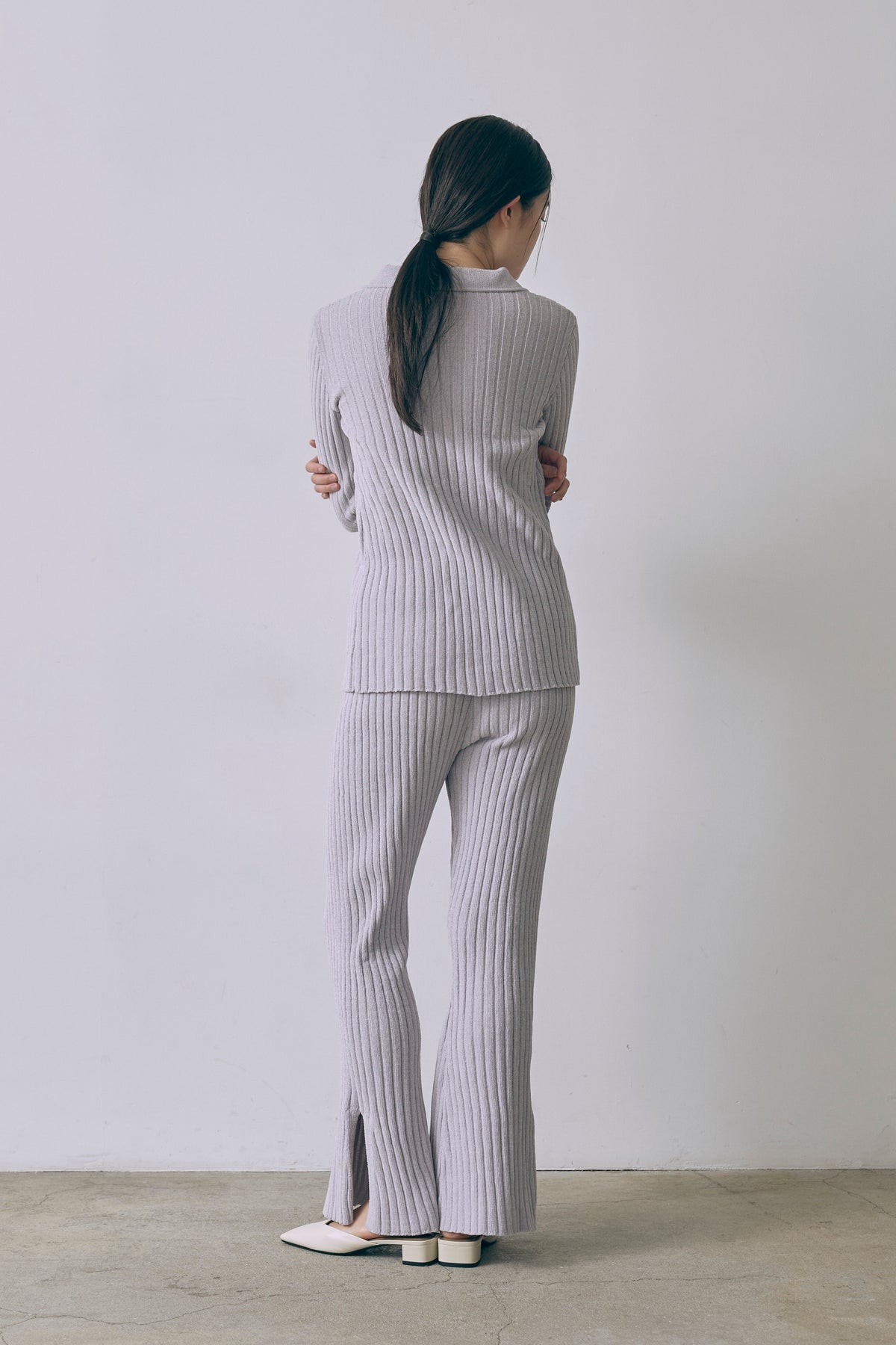 【Set Up】Chenille Rib Flared Pants パープル
