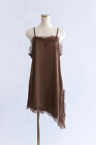 Polka Dot Satin Lace Cami Dress ブラウン