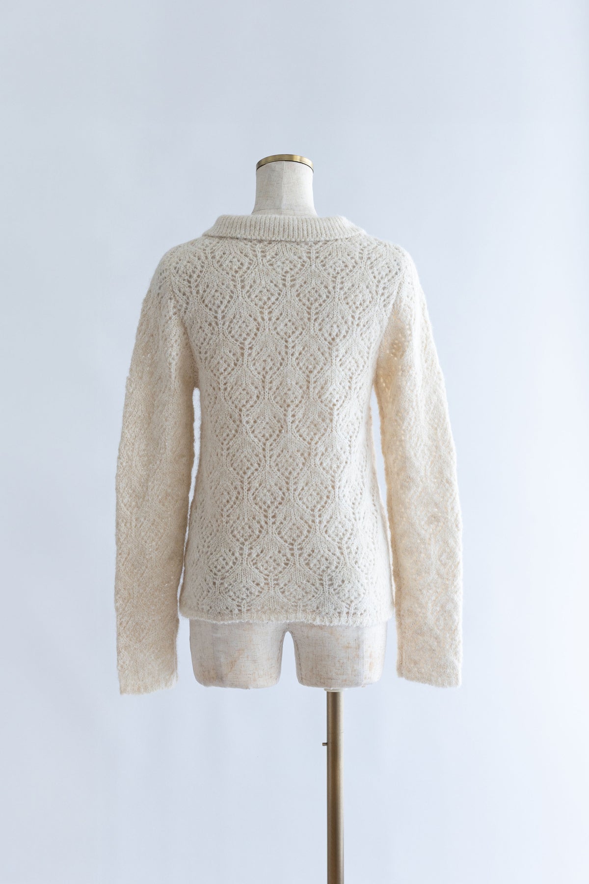 Mohair-Like Open Knit Polo アイボリー