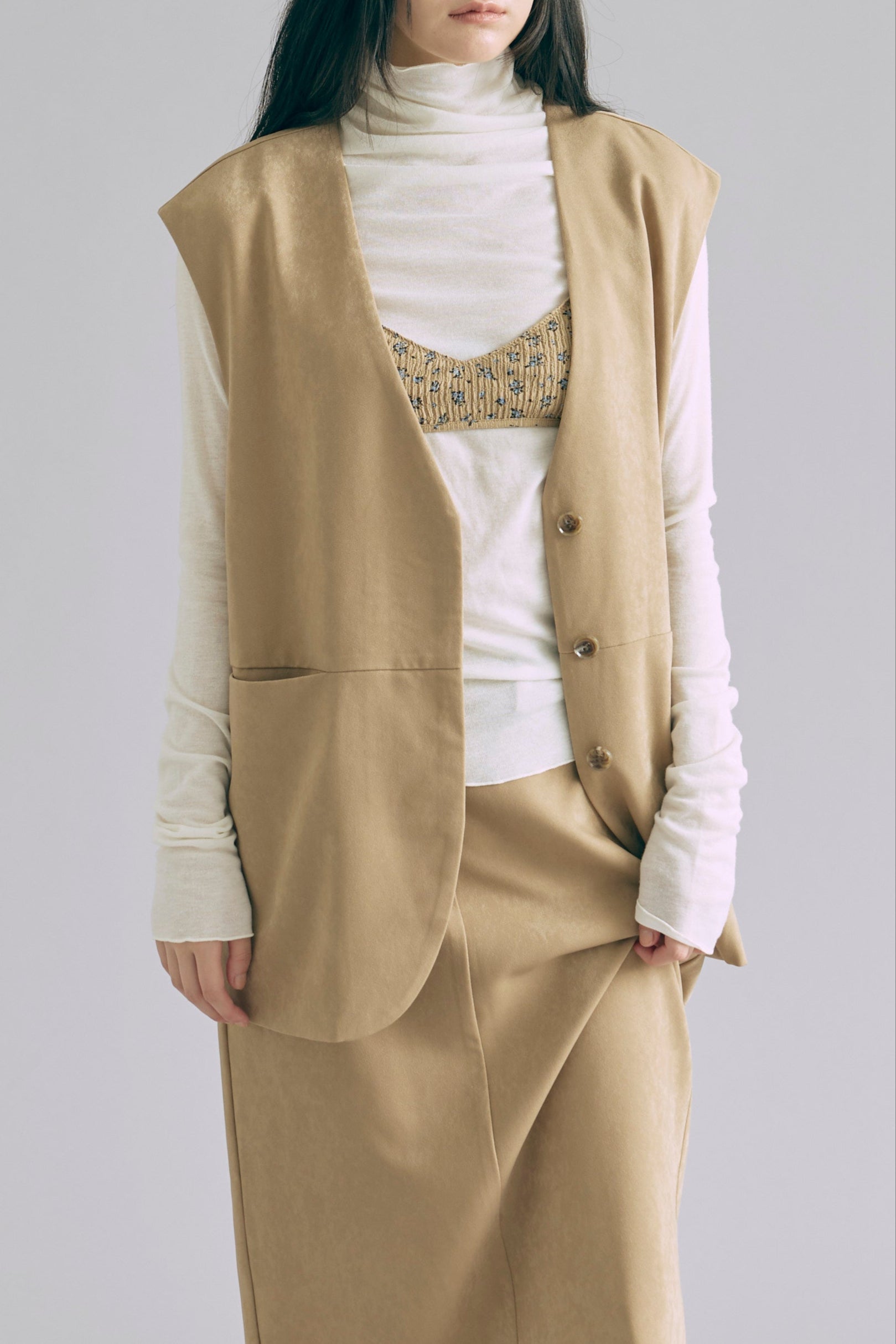 【Set Up】Faux Suede Gilet