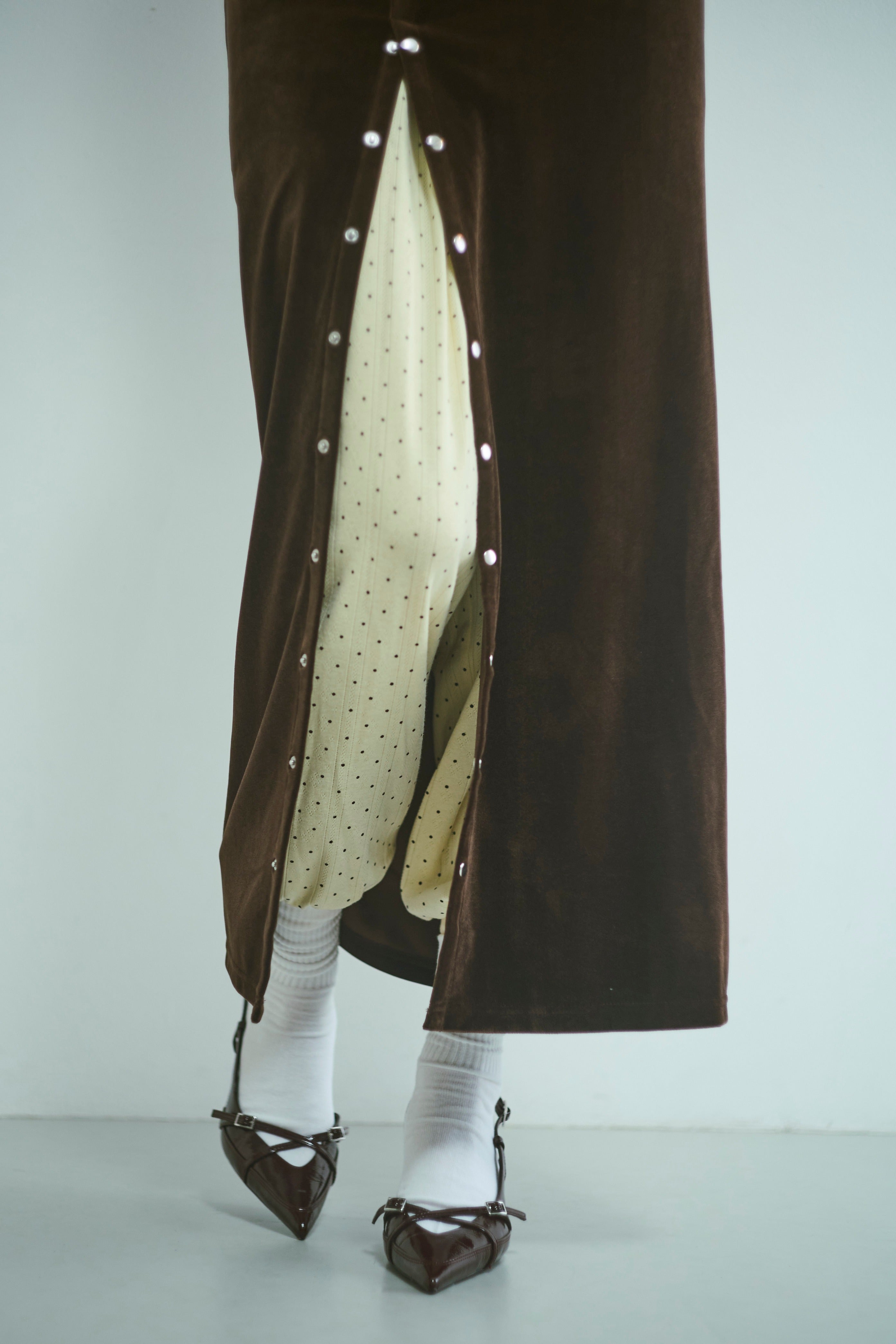 Velour Snap-Detail I-Line Skirt
