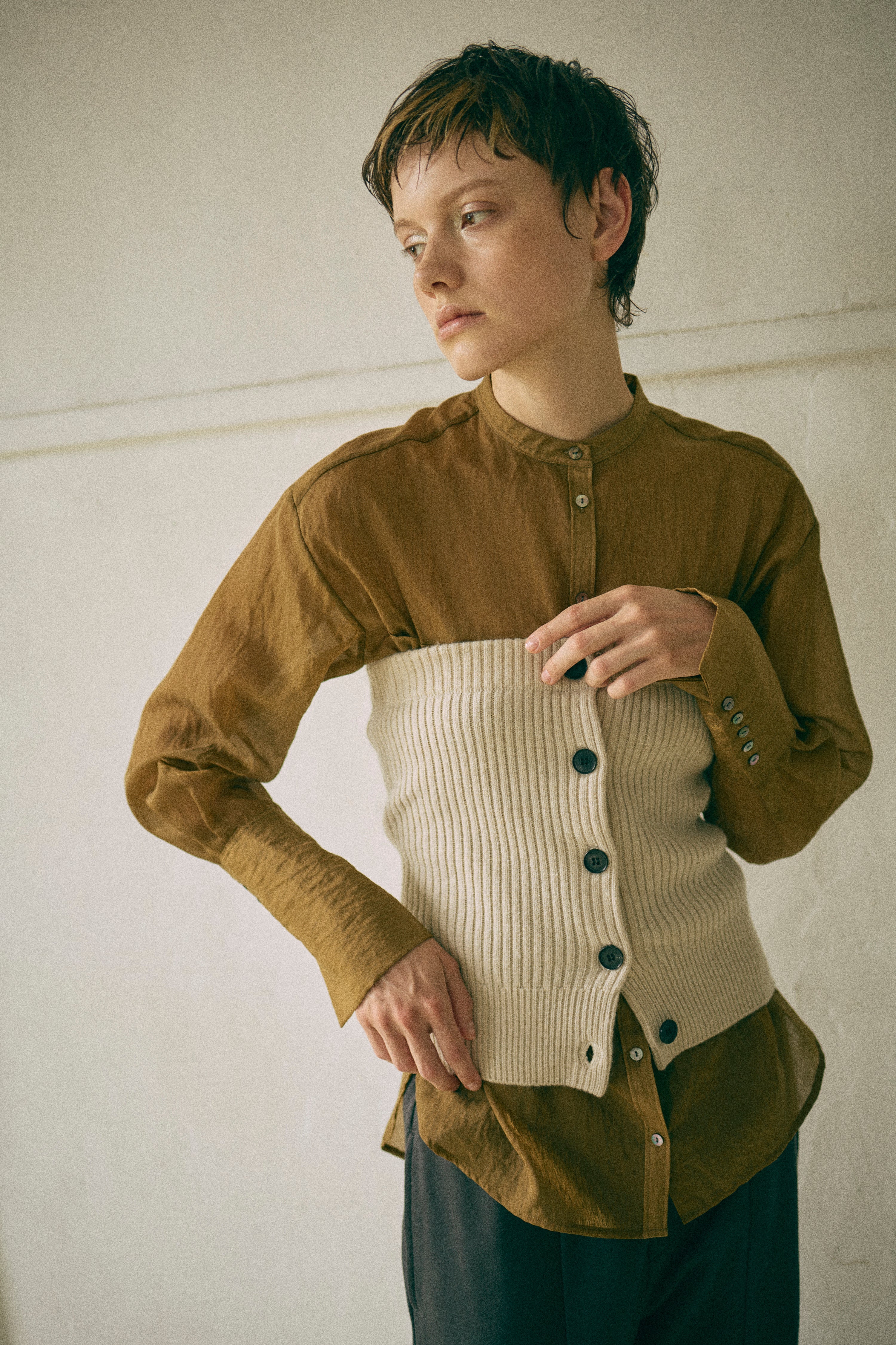 Crewneck Knit ＆ Rib Knit Bustier Set