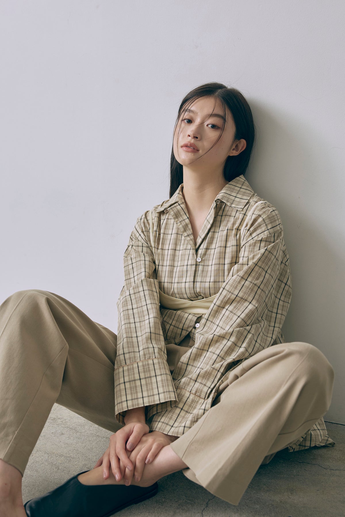 Satin Piping Checked Pajama Shirt