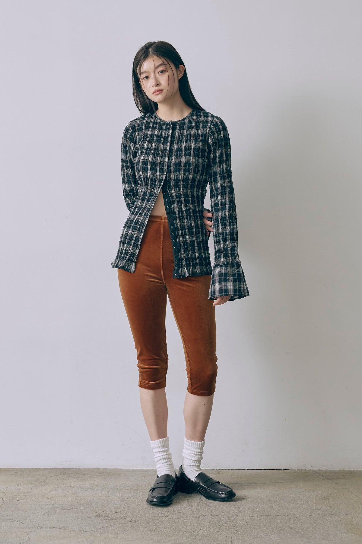 Smocked Check Blouse