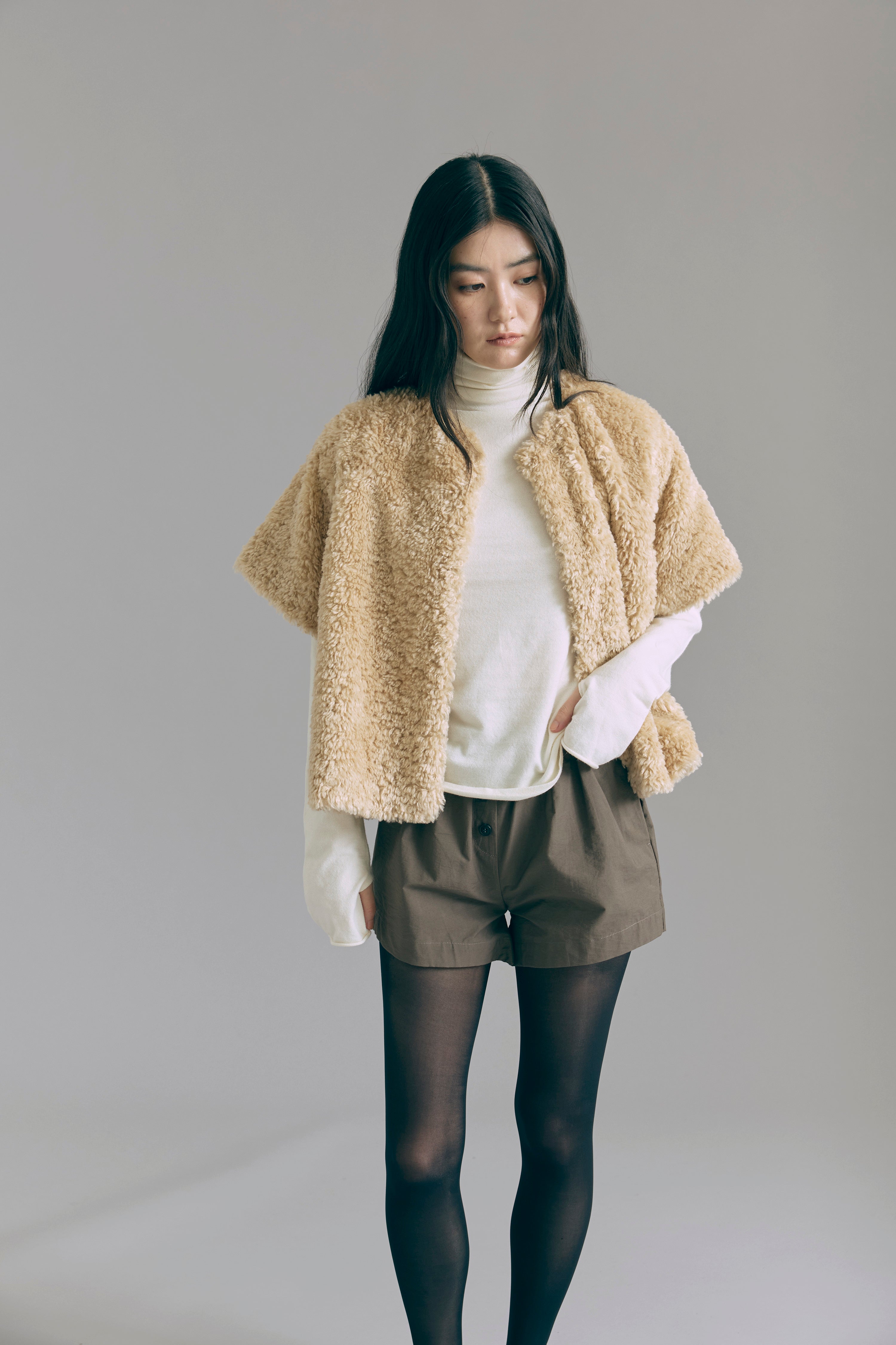 Short Sleeve Fur Jacket