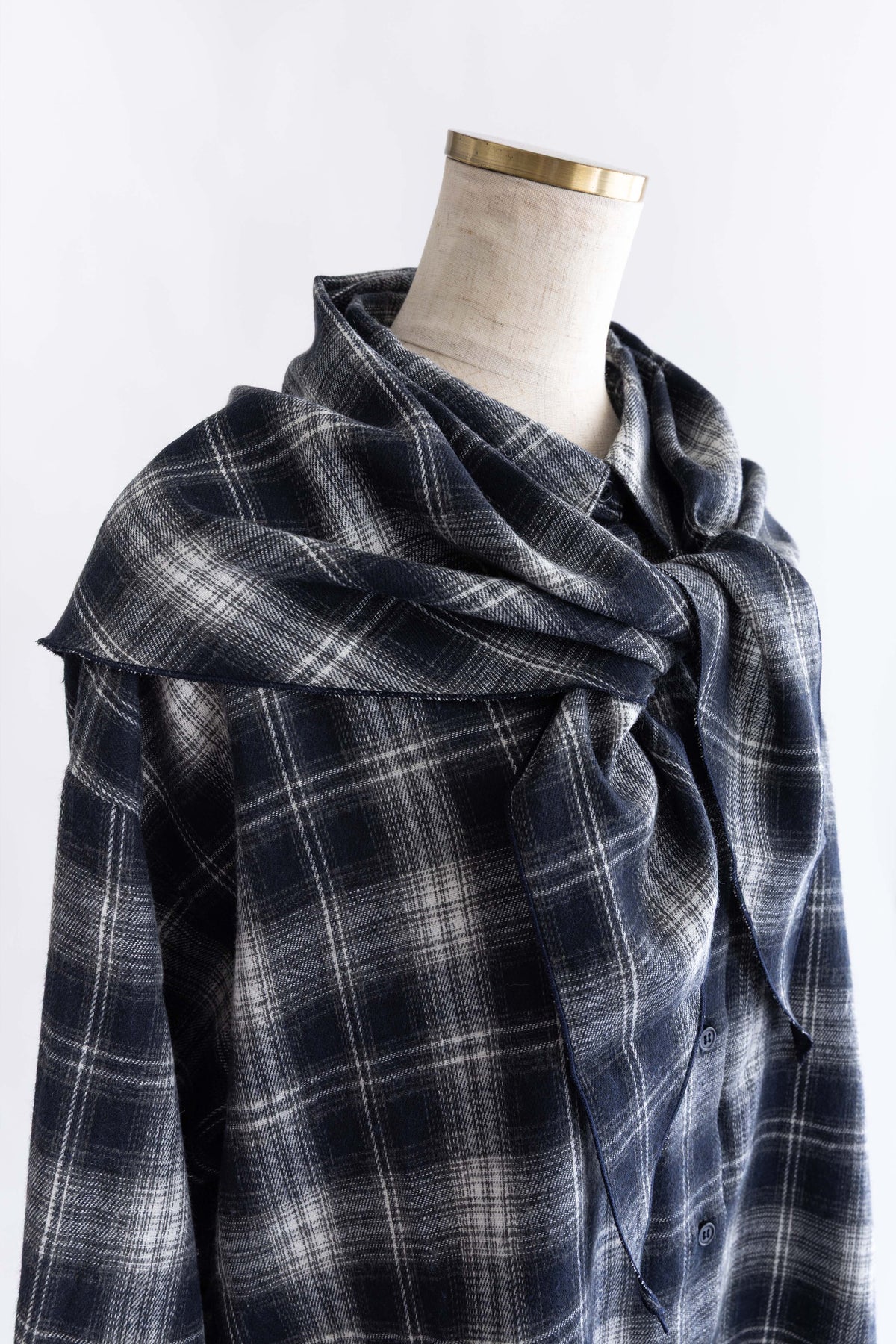 Layered Stole Flannel Shirt ネイビー