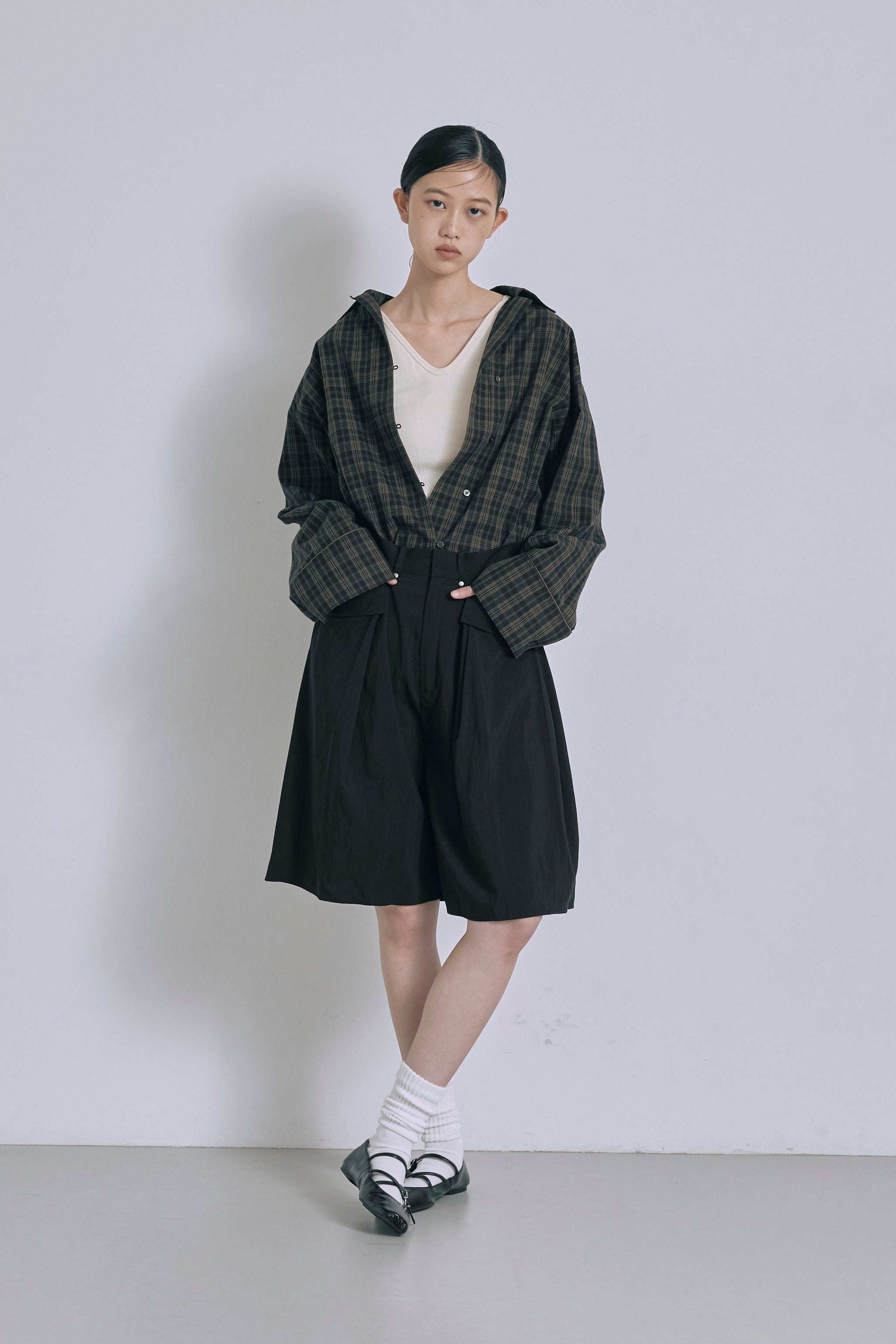 Satin Piping Checked Pajama Shirt