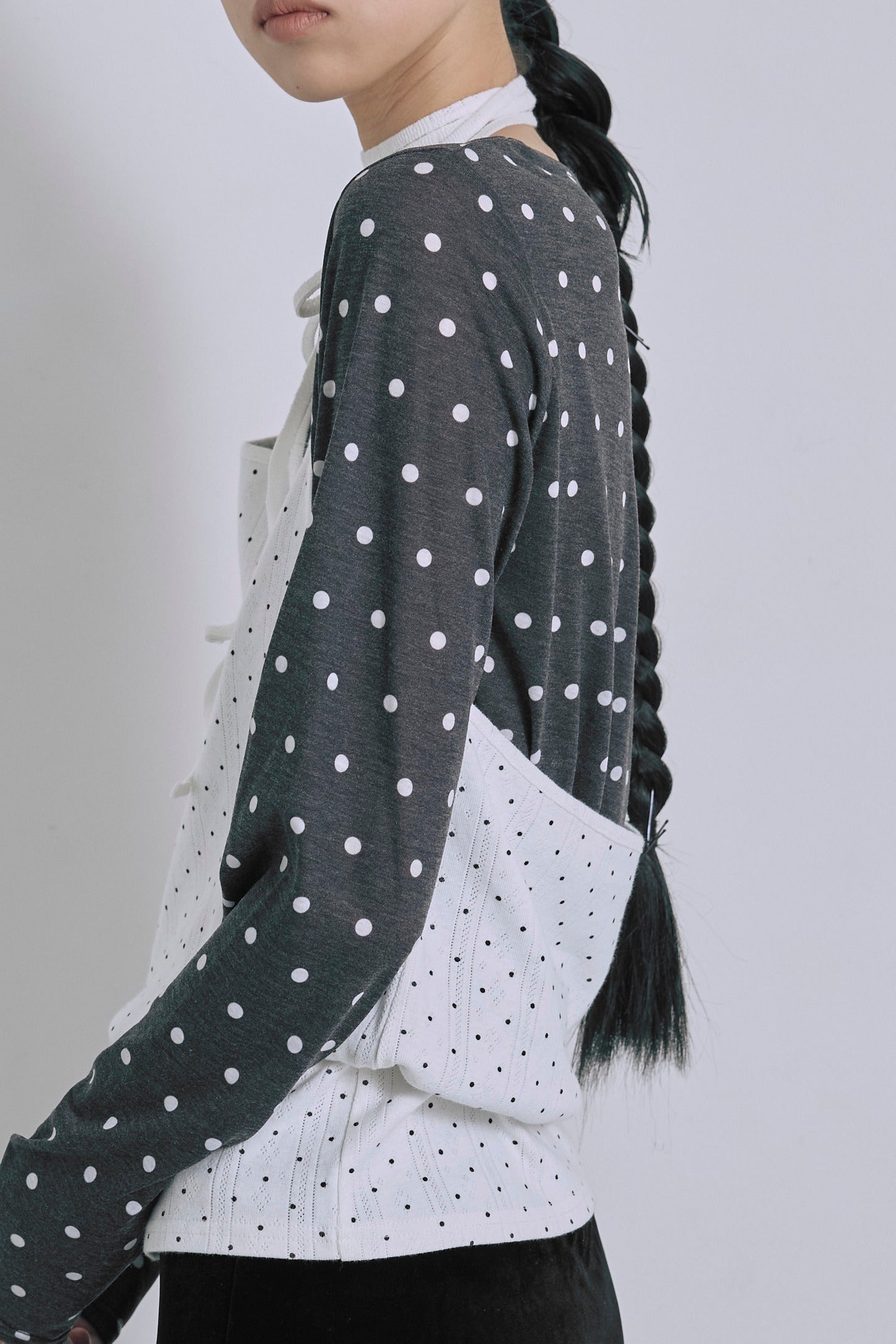 Sheer Dotted Crewneck Long Tee
