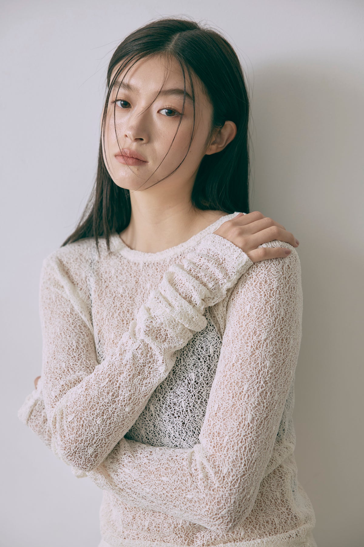 Mesh Lace Open Back Top アイボリー size:F model:171cm YUUMIKO