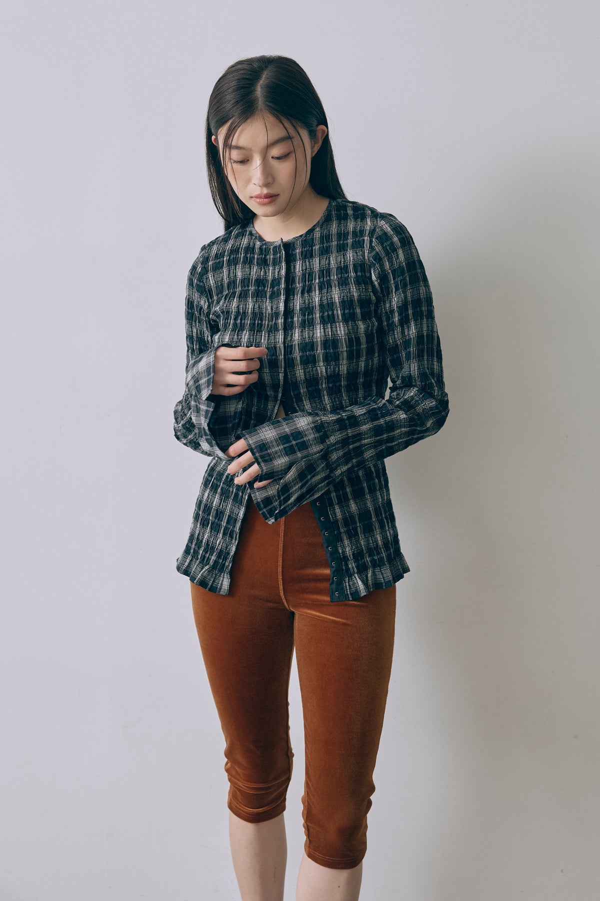 Smocked Check Blouse