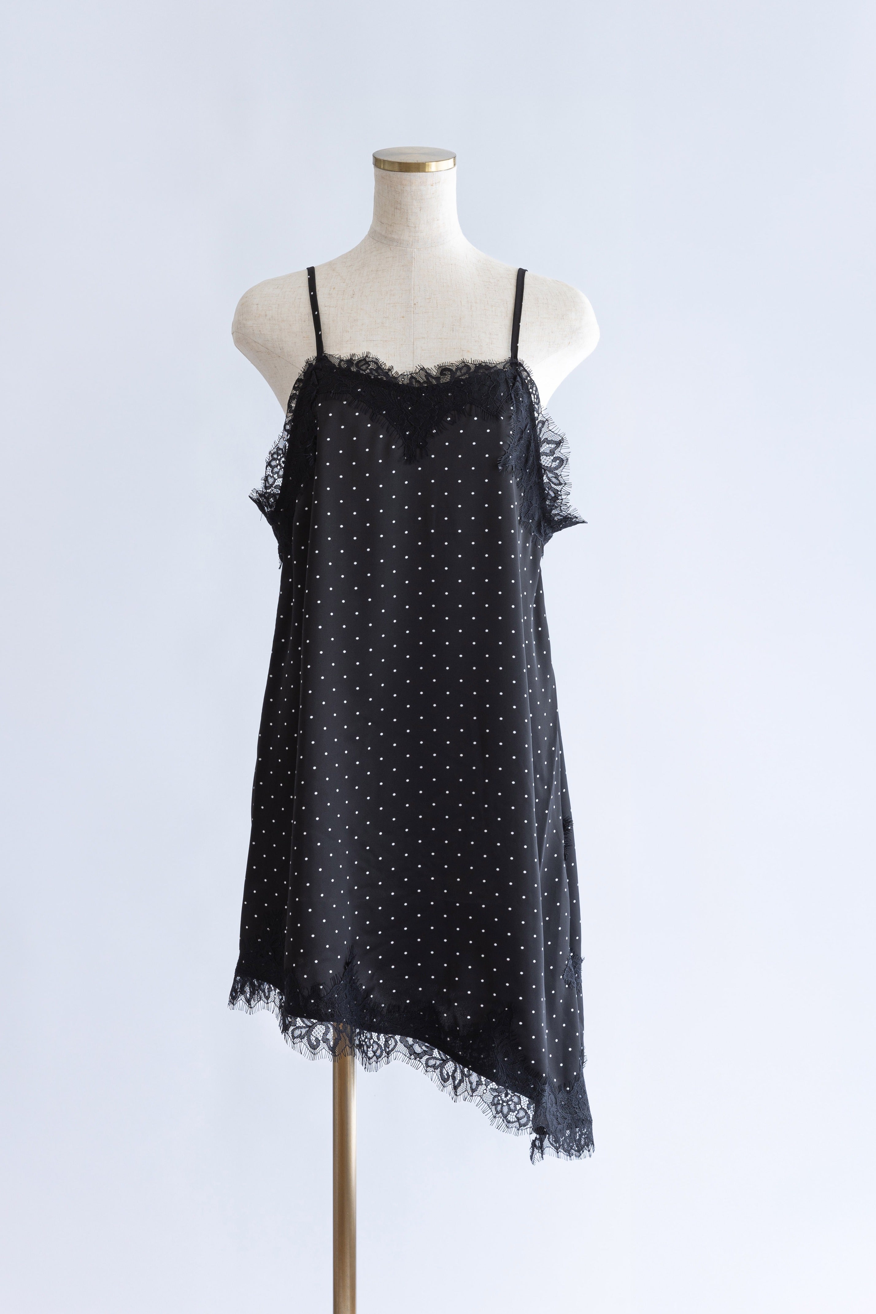 Polka Dot Satin Lace Cami Dress ブラック