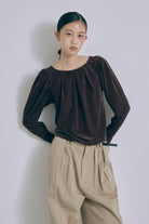 2Way Sheer Velour Puff tops ブラウン size:F model:175cm SENPING