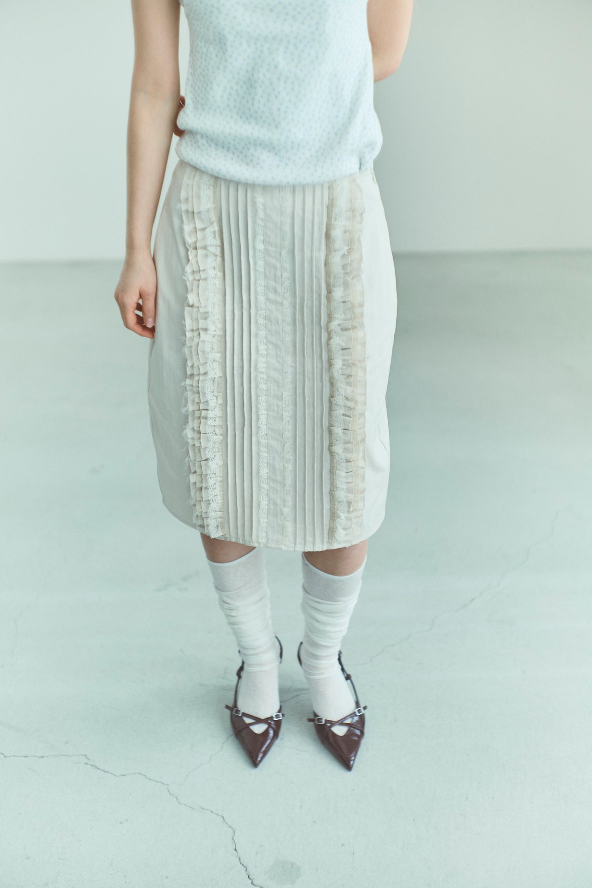 【Set Up】Lace Composition Midi Skirt アイボリー size:1 model:162cm MIU