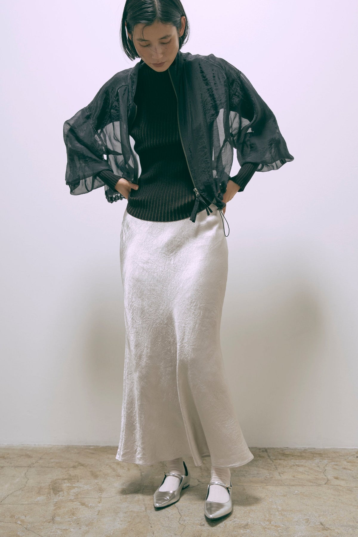 Acetate Satin Narrow Skirt グレージュ