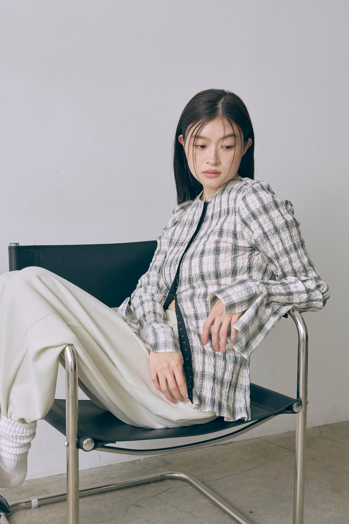 Smocked Check Blouse