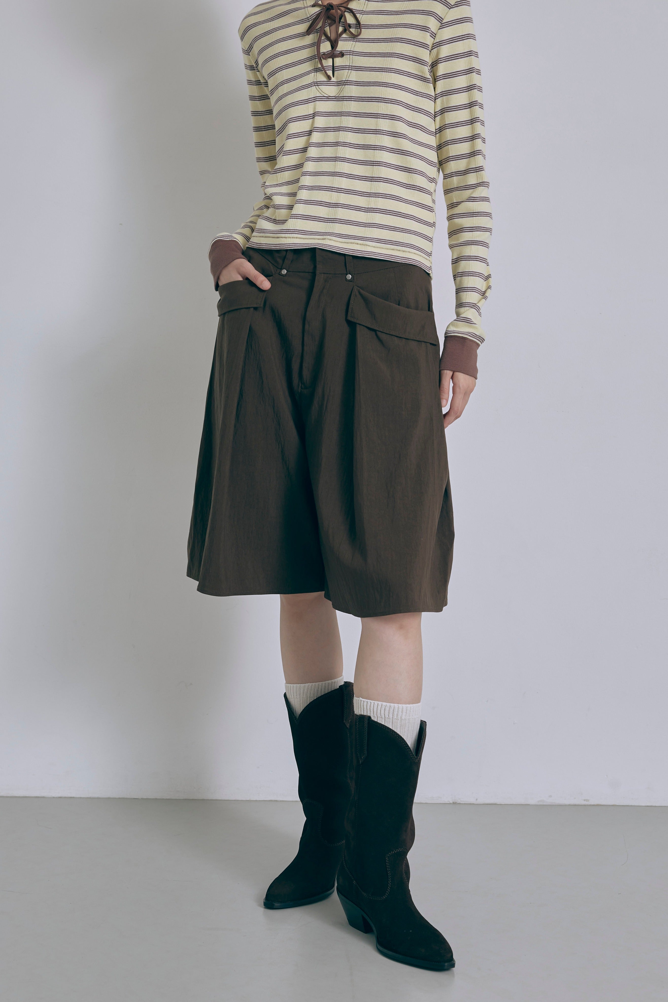 Structured Pocket Flare Shorts ブラウン size:1 model:175cm SENPING